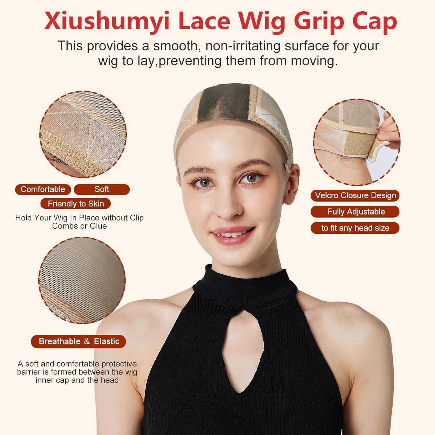 Adjustable velvet wig grip band detail