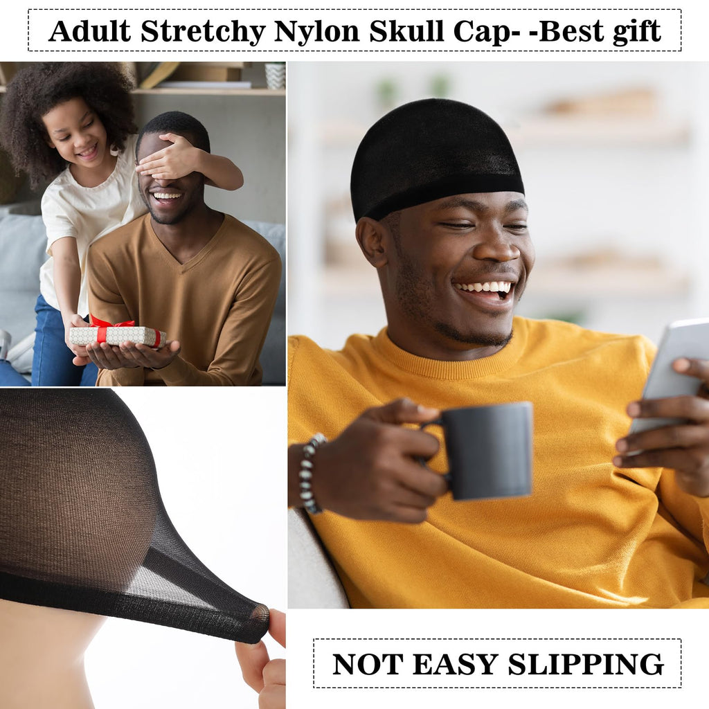 Man wearing Ramede black stocking cap for hair waves