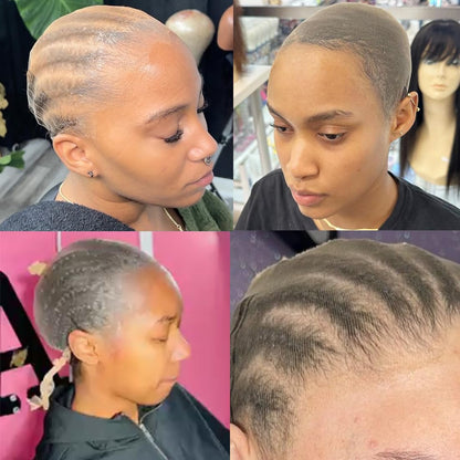 Transparent HD wig cap worn on model for natural look