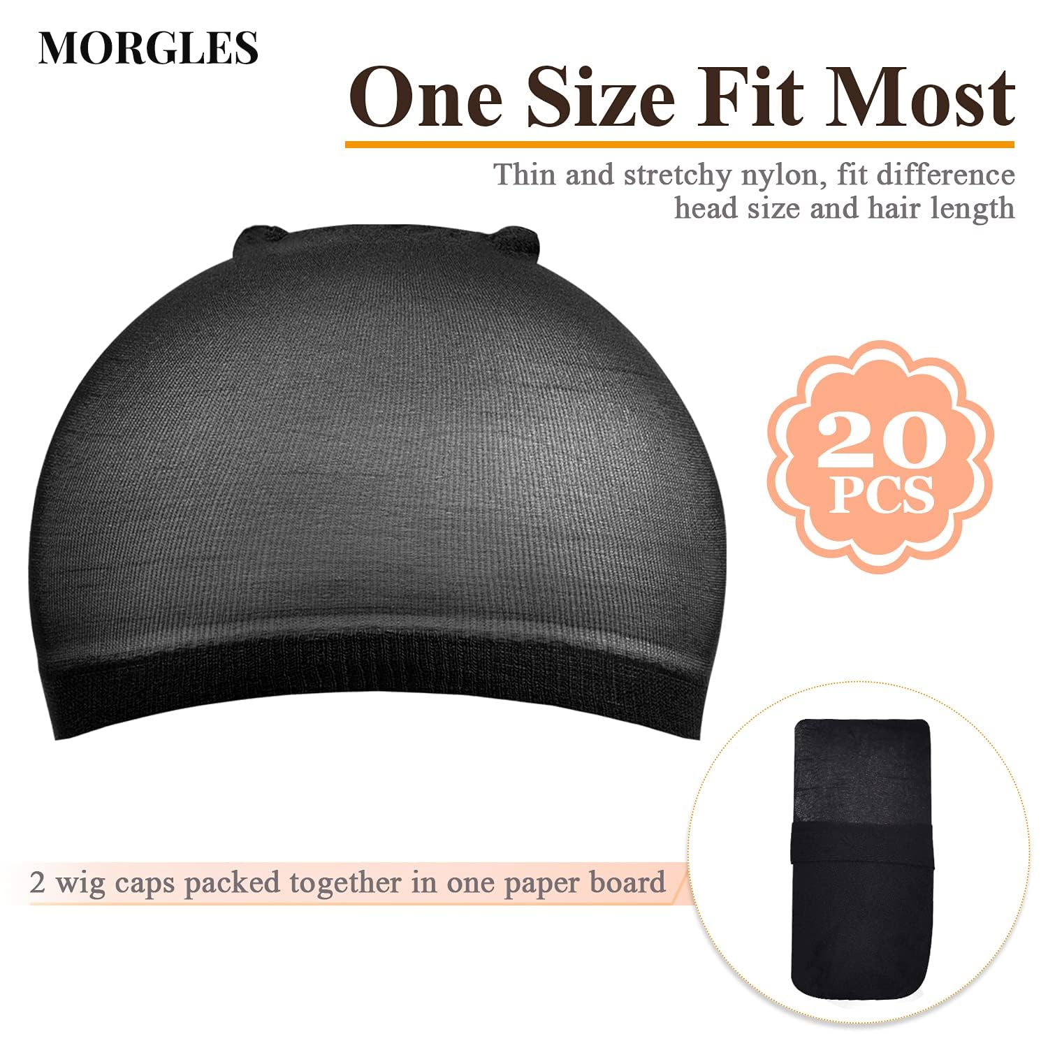 Morgles nylon wig cap packaging flat lay