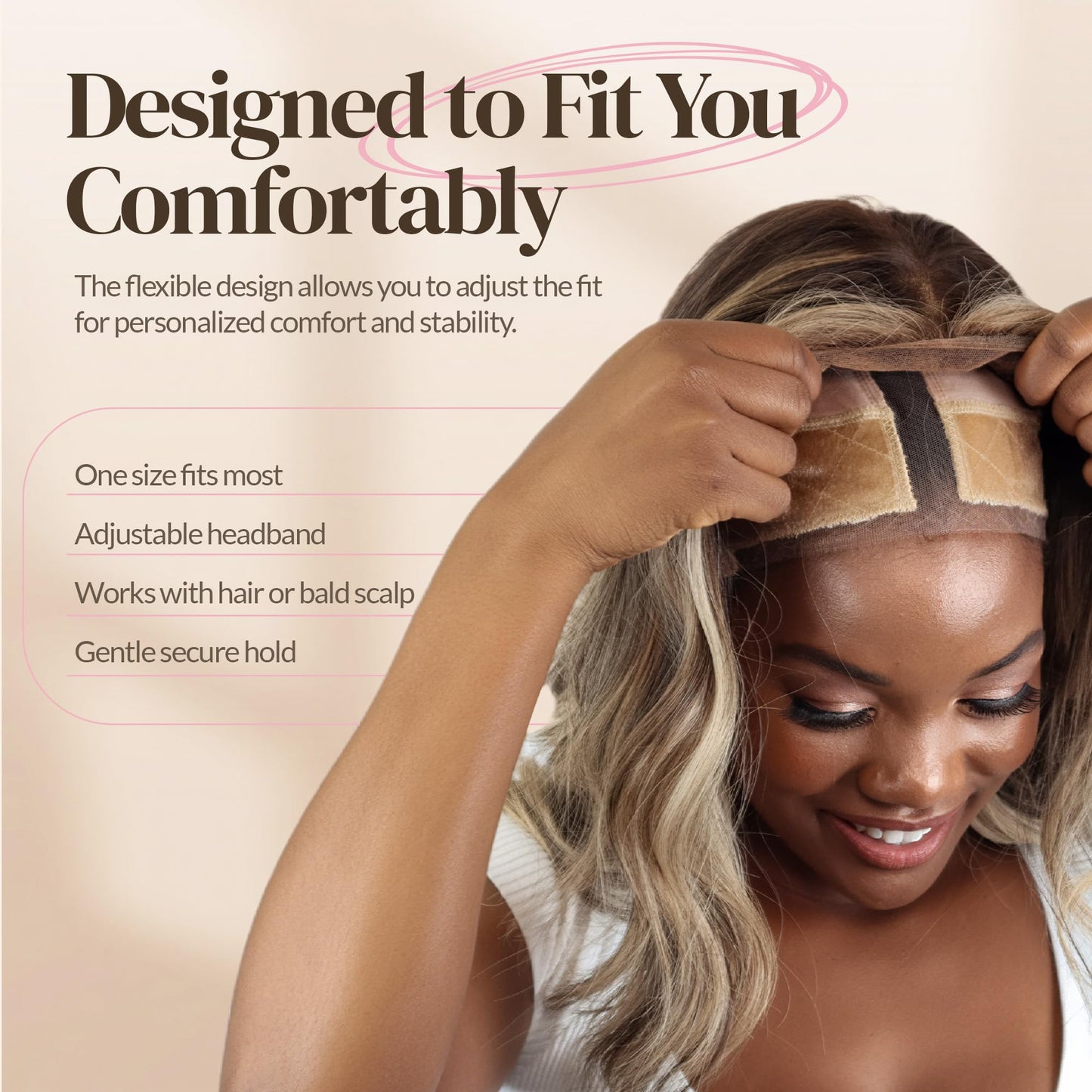 Side profile of adjustable lace wig grip cap