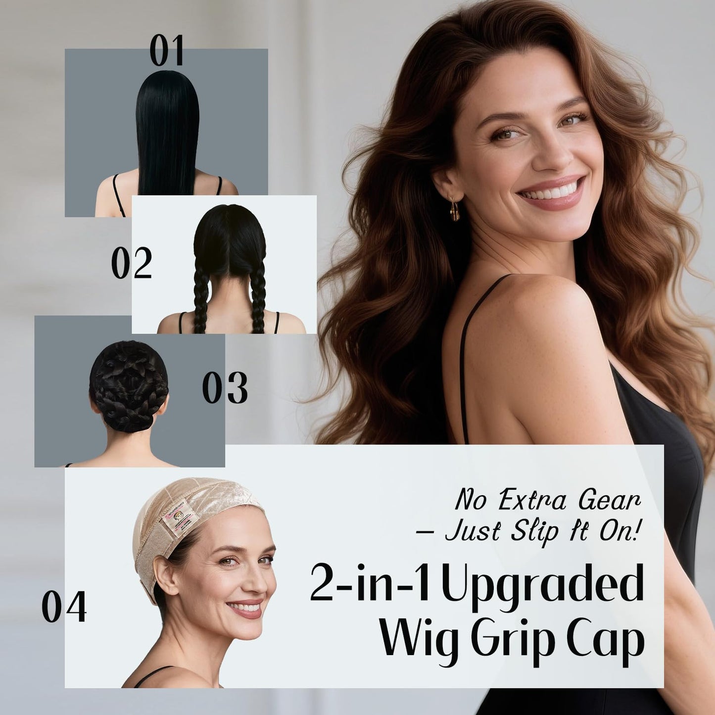 Dreamlover wide wig grip cap nude laid flat to view the widened frontal friction area.