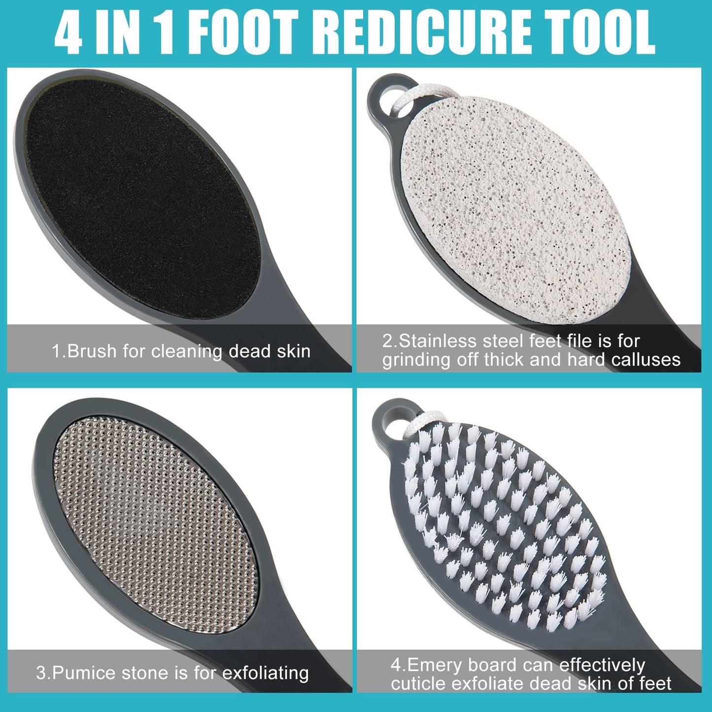 Close up view of the Yclin 4 in 1 foot scrubber metal rasp side