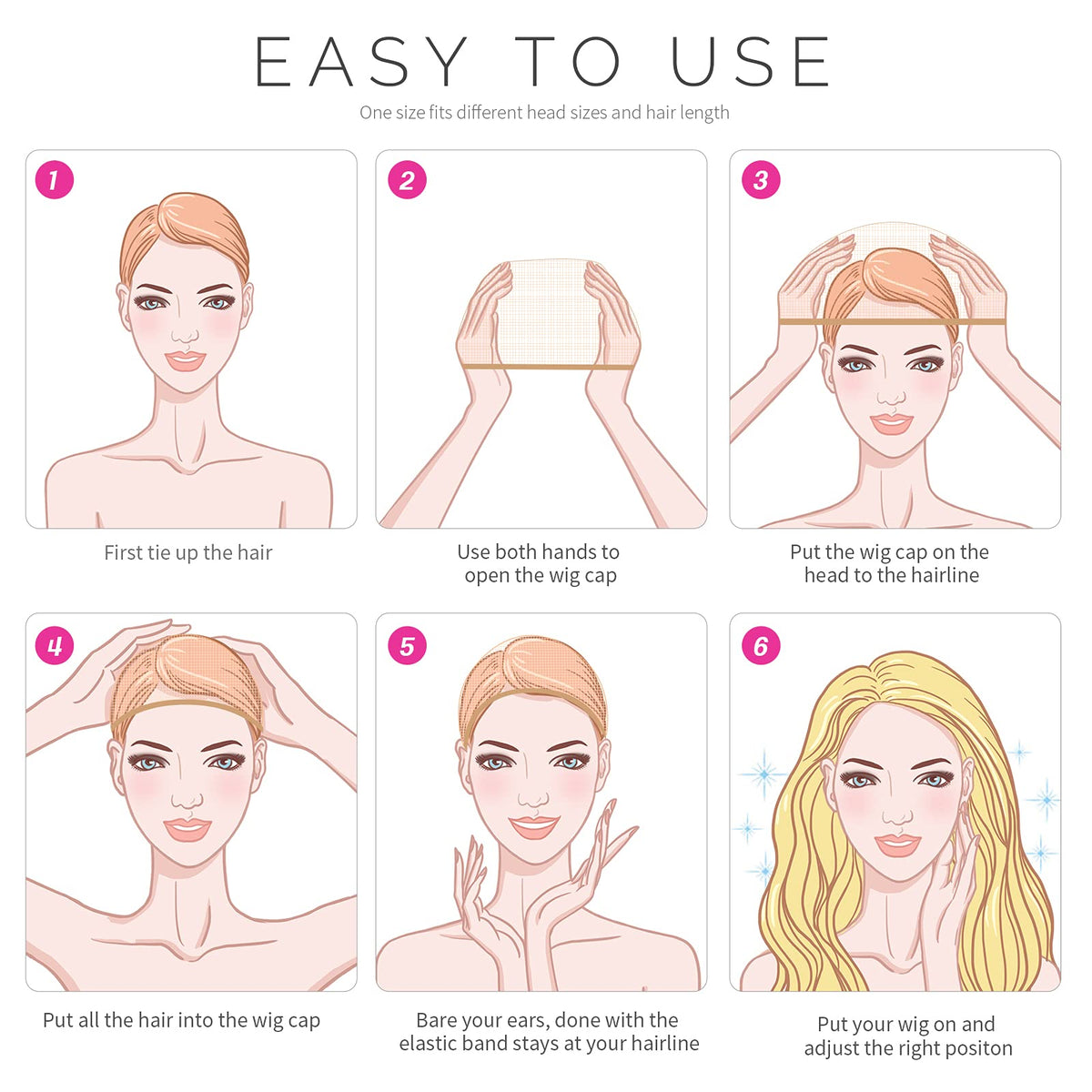 Fandamei 6 pieces wig cap set for cosplay and halloween