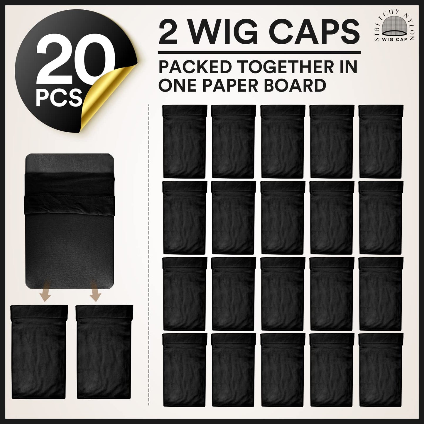 Teenitor 20 count black nylon wig stocking caps bulk pack
