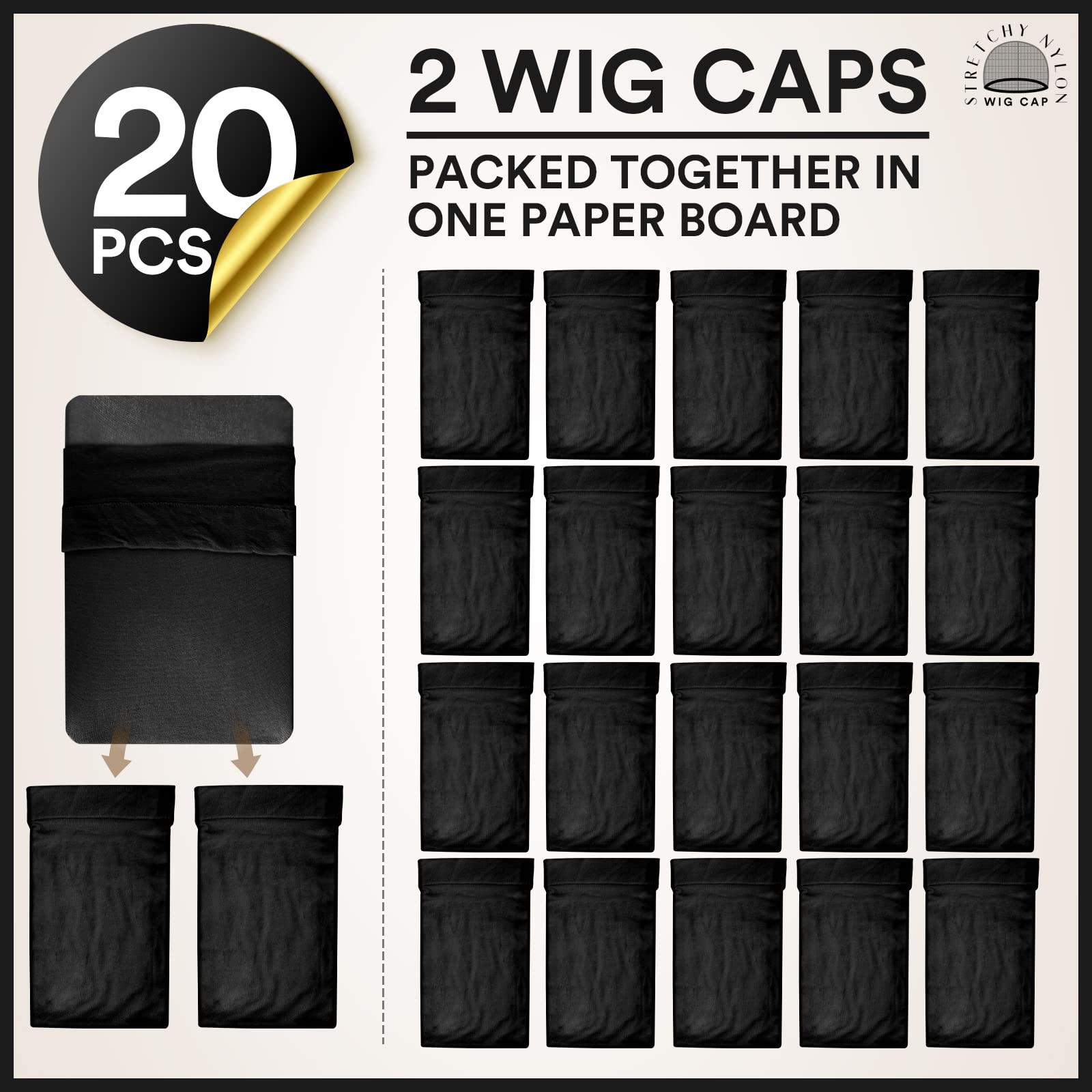 Teenitor 20 count black nylon wig stocking caps bulk pack