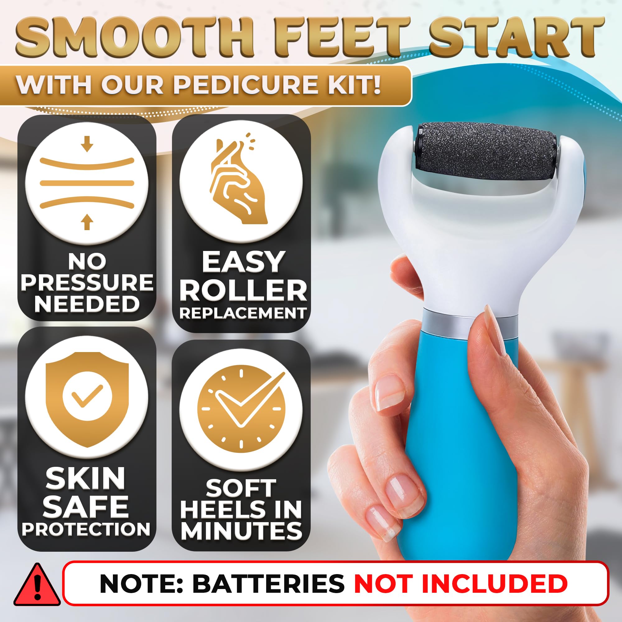 Detachable roller mechanism on the AZZORI electric pedicure tool with release button.