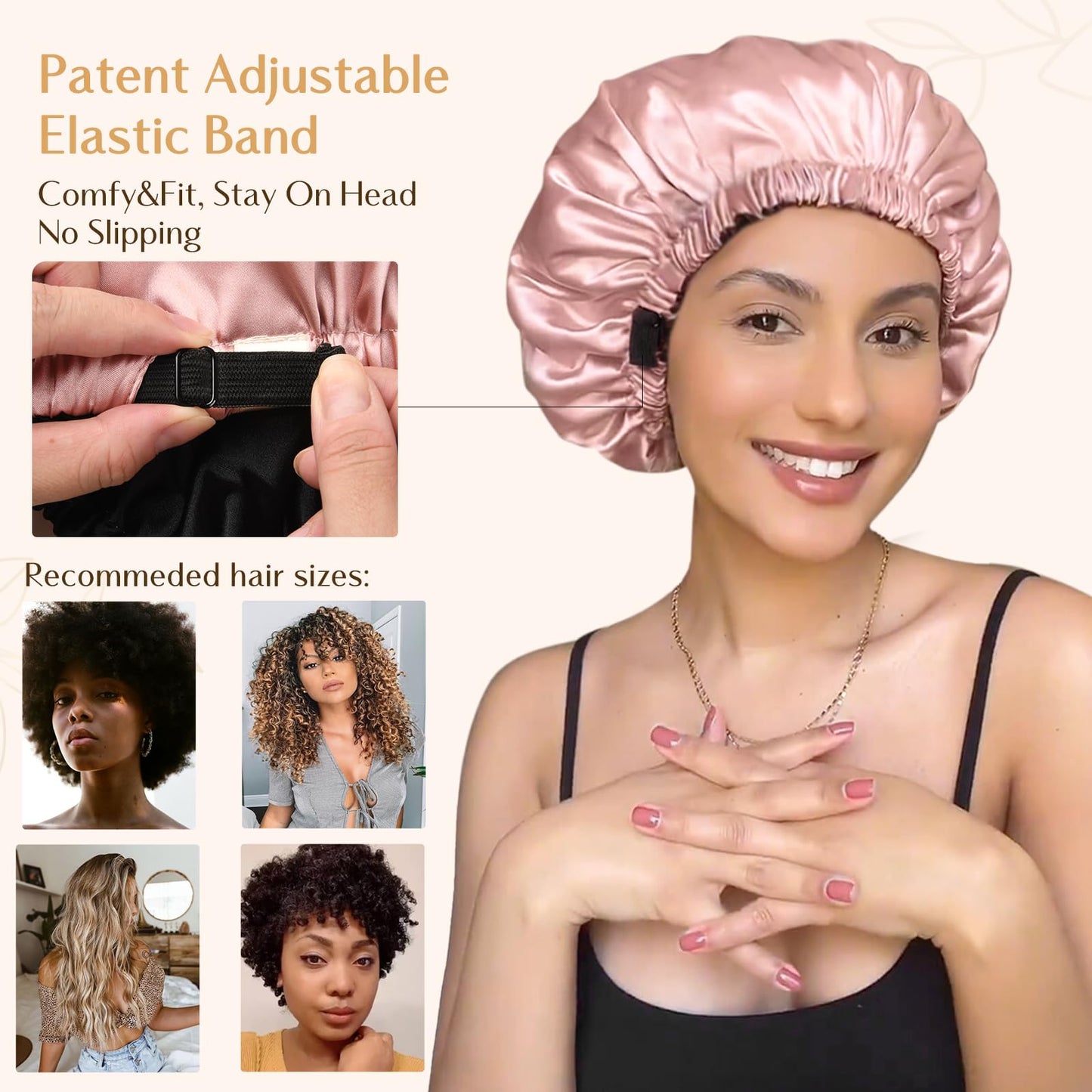 Yanibest satin sleep cap adjustable band detail