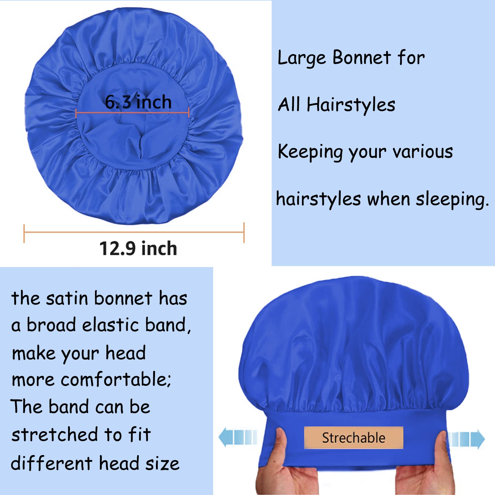 Philights satin bonnet showing space for long curly hair