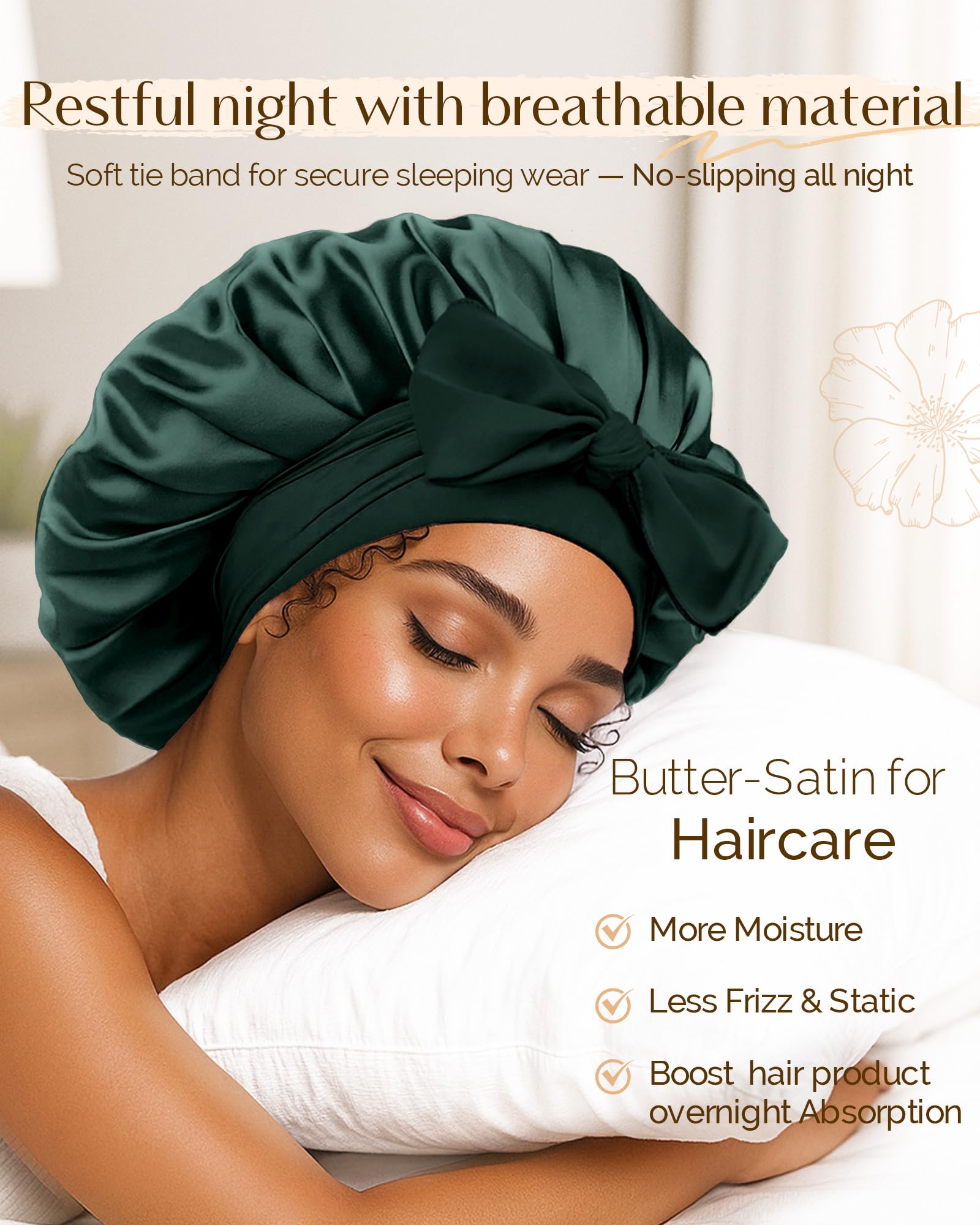 Yanibest silk sleep cap with adjustable tie