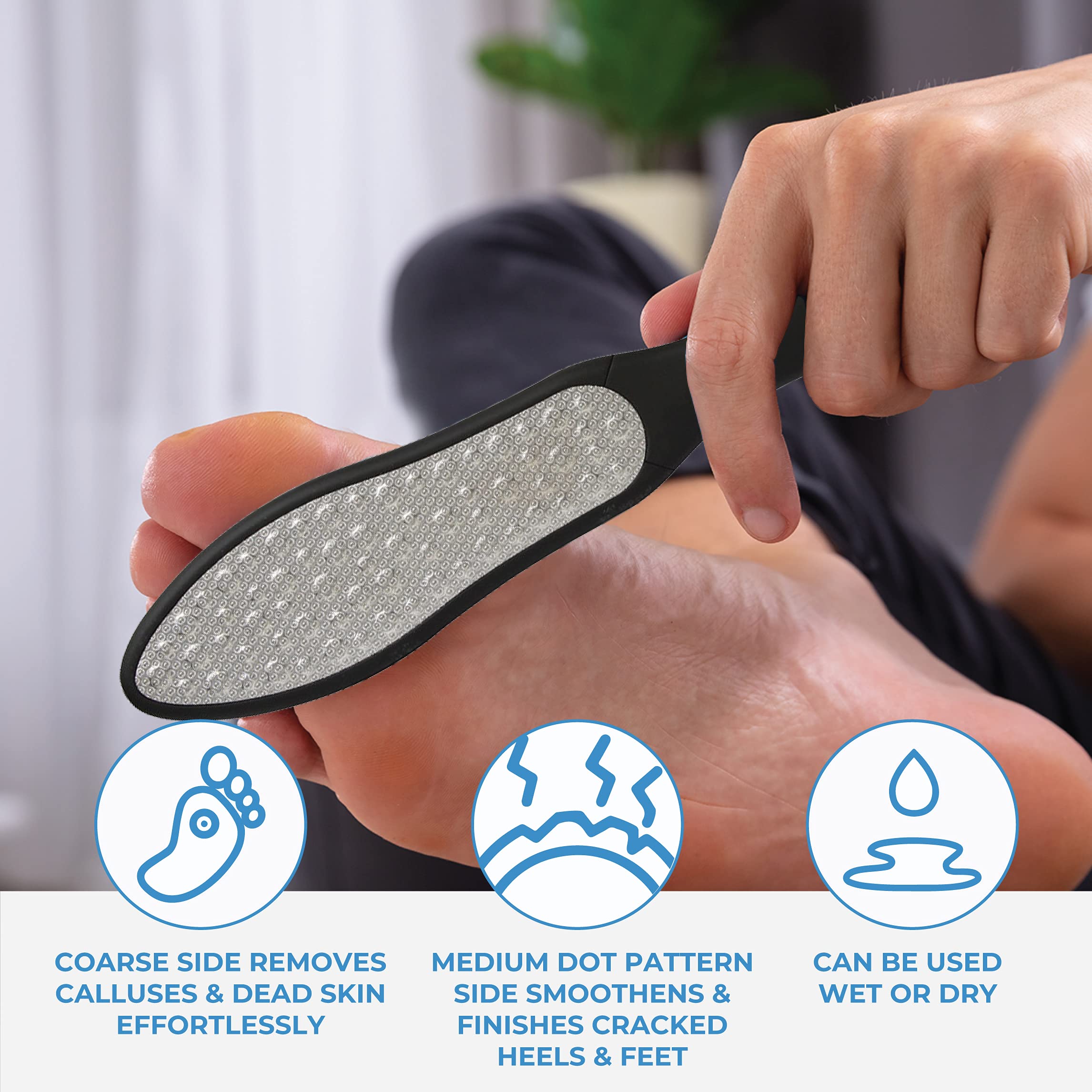 ForPro Black Bear pedicure foot file being washed under running water to demonstrate its sanitizable design