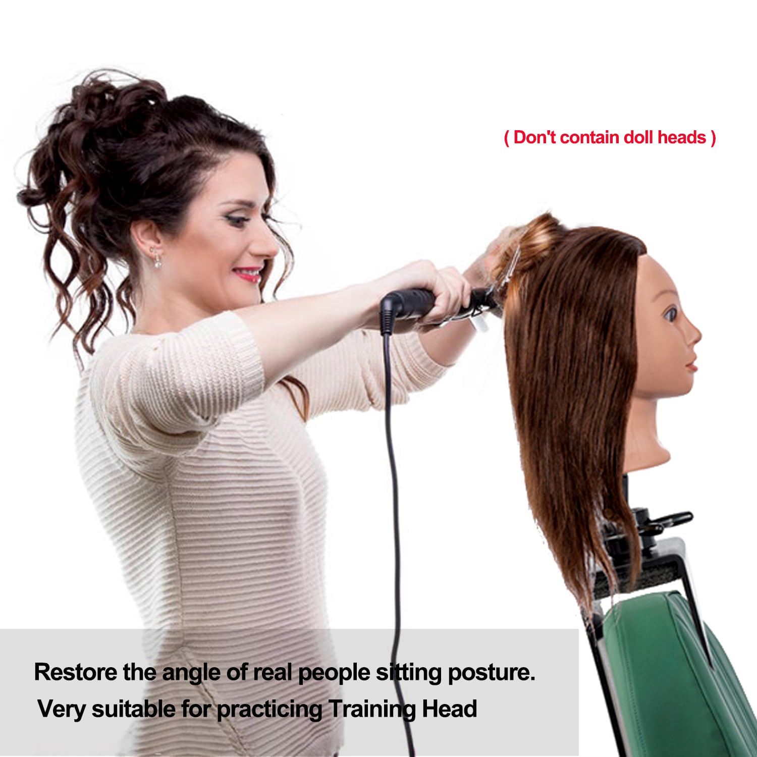 Cosmetology dummy head mount with foam padding to prevent slipping during hair braiding.