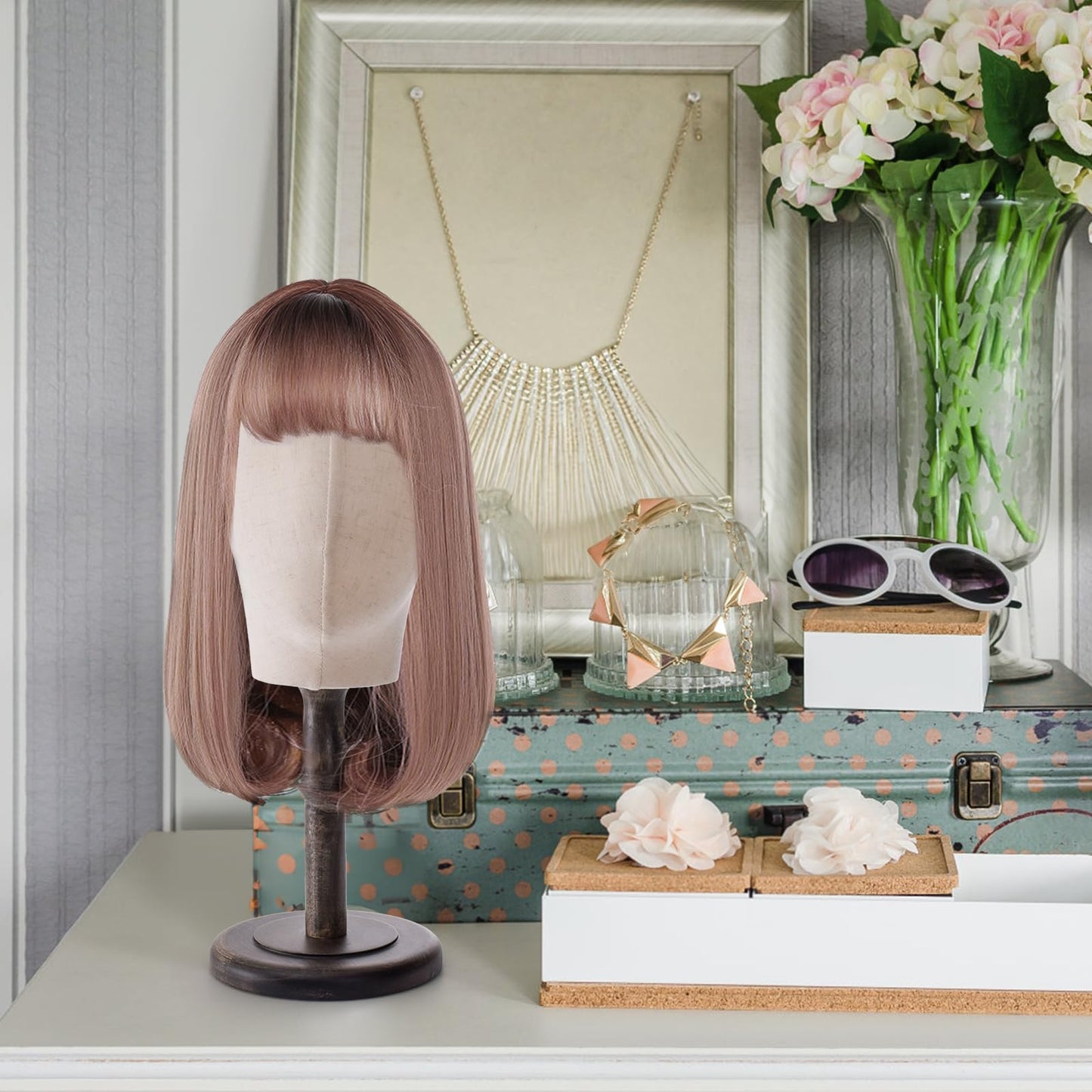 Professional wig making tool set with canvas head and stand
