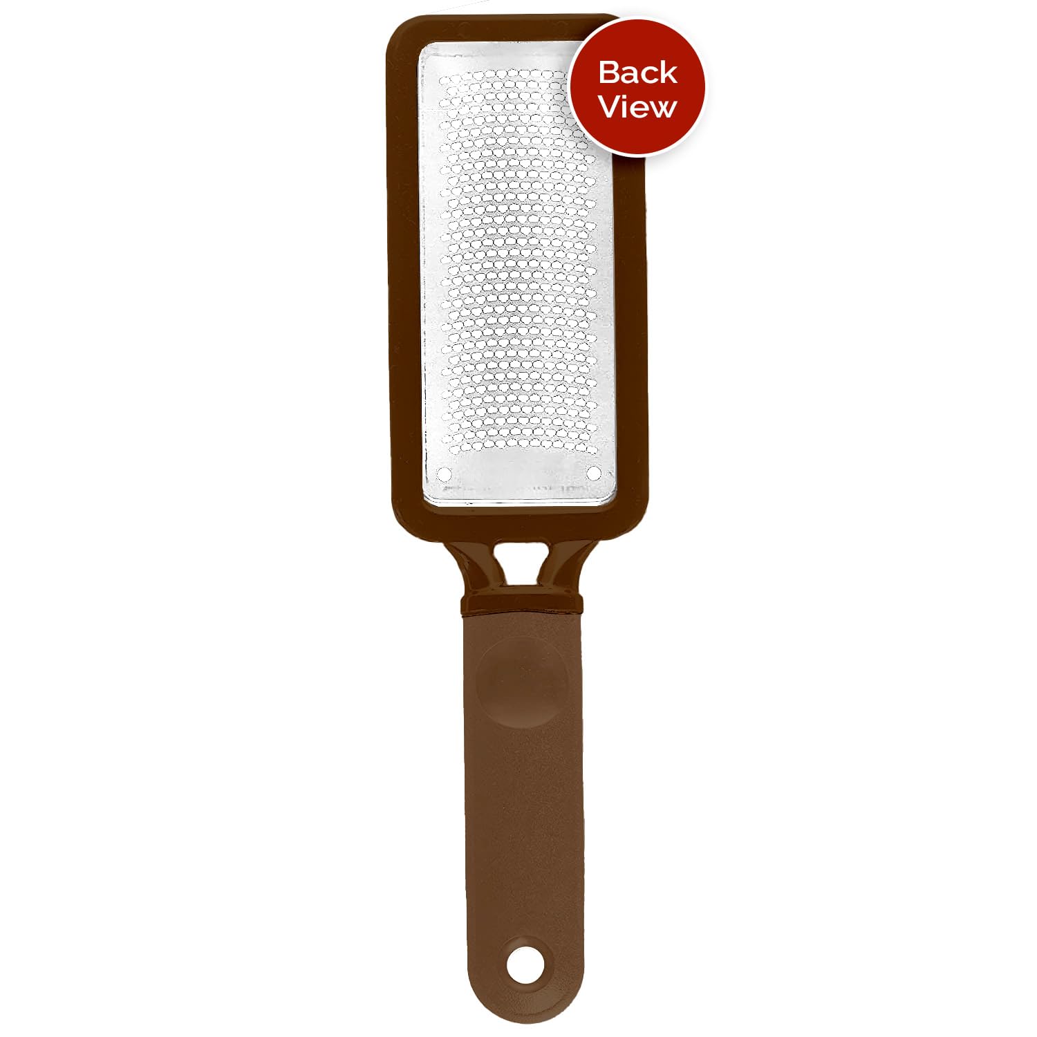 Microplane stainless steel foot file scraper showing the textured photo etched micro file surface close up