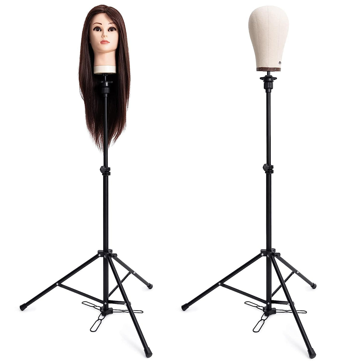 HYOUJIN heavy duty metal stand base setup on salon floor showing dual point locking locks
