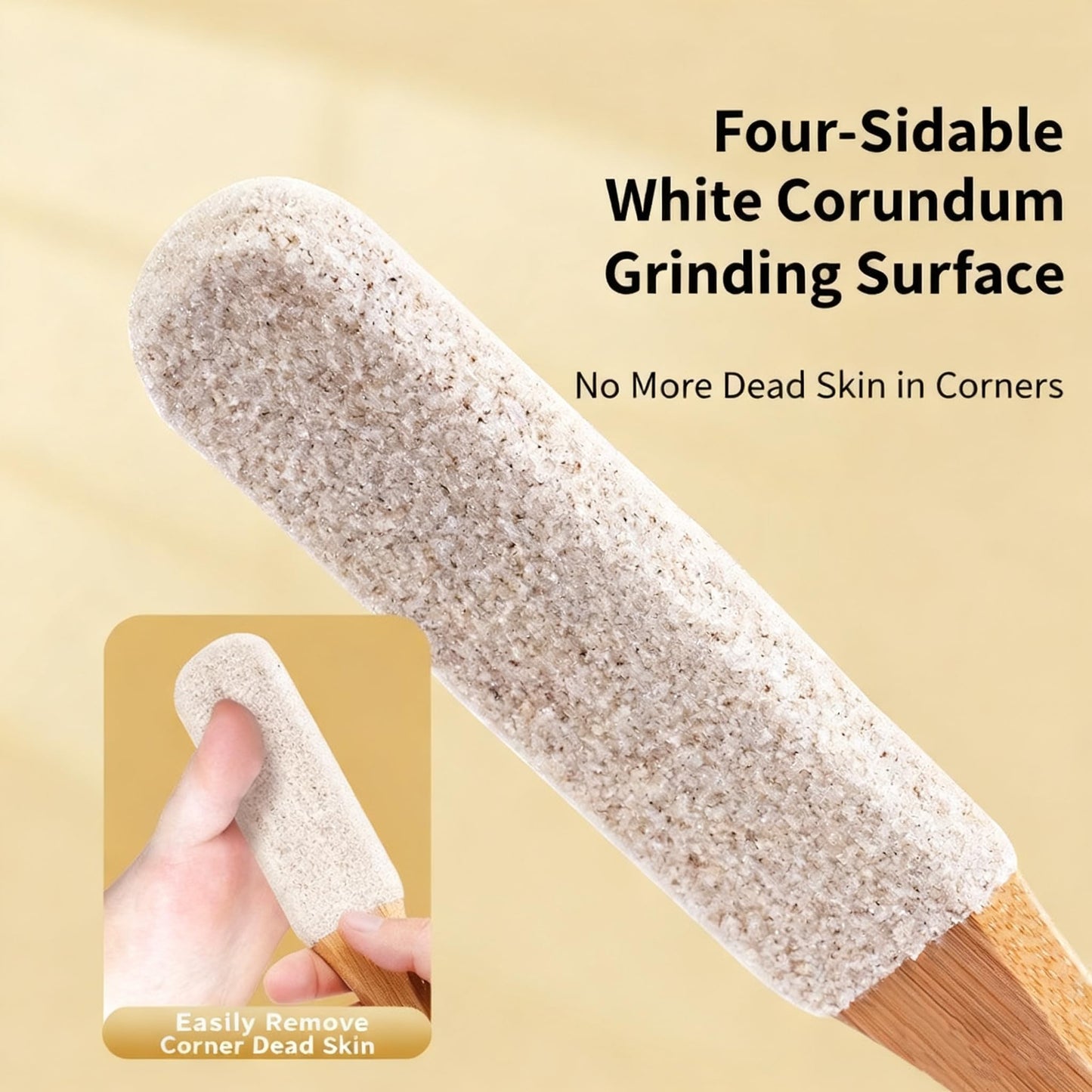 Side profile of pedicure foot file with hanging string feature