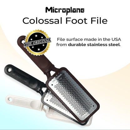 Microplane dead skin and callus remover for feet with ergonomic classic brown soft touch handle