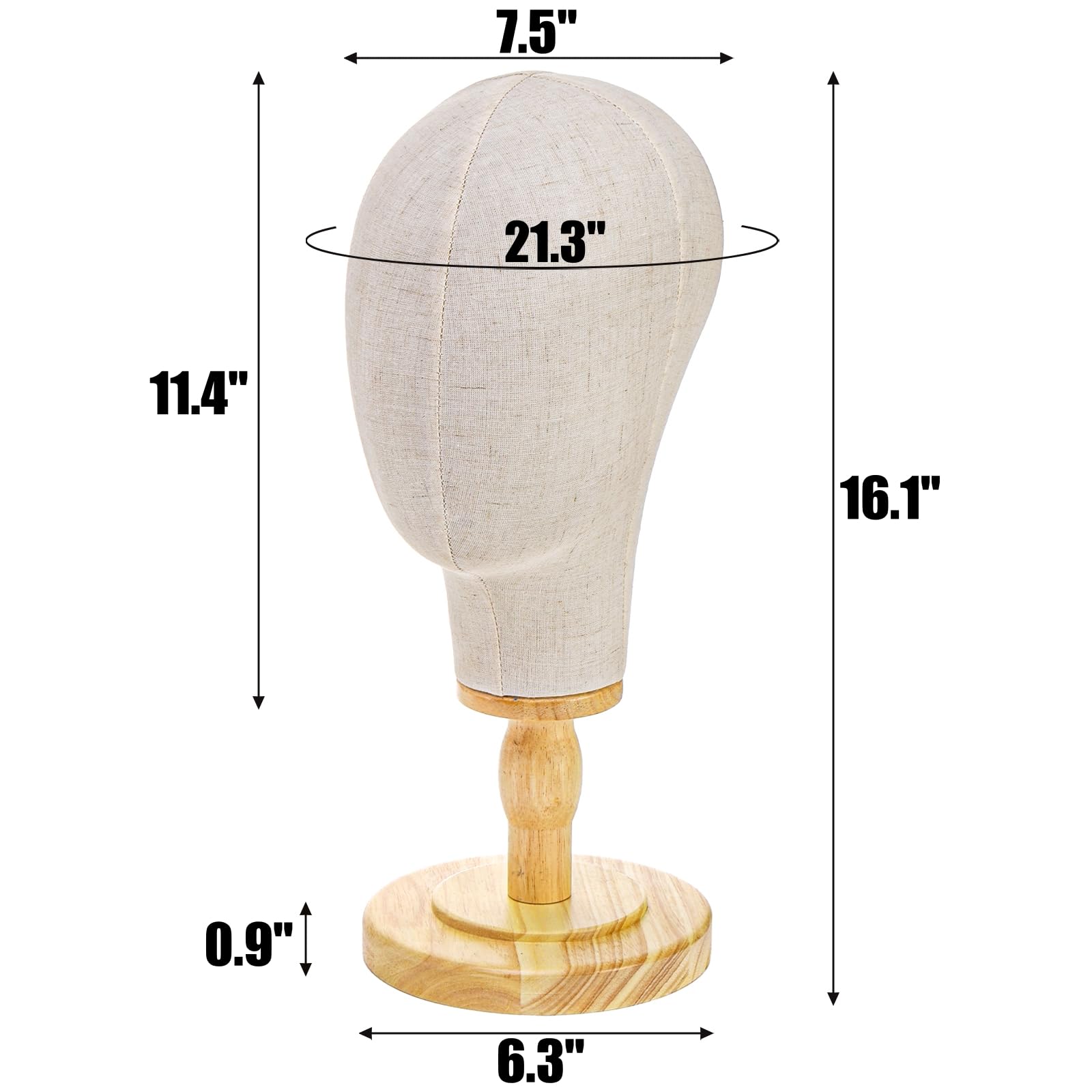 Peohud canvas mannequin head with detachable wooden base
