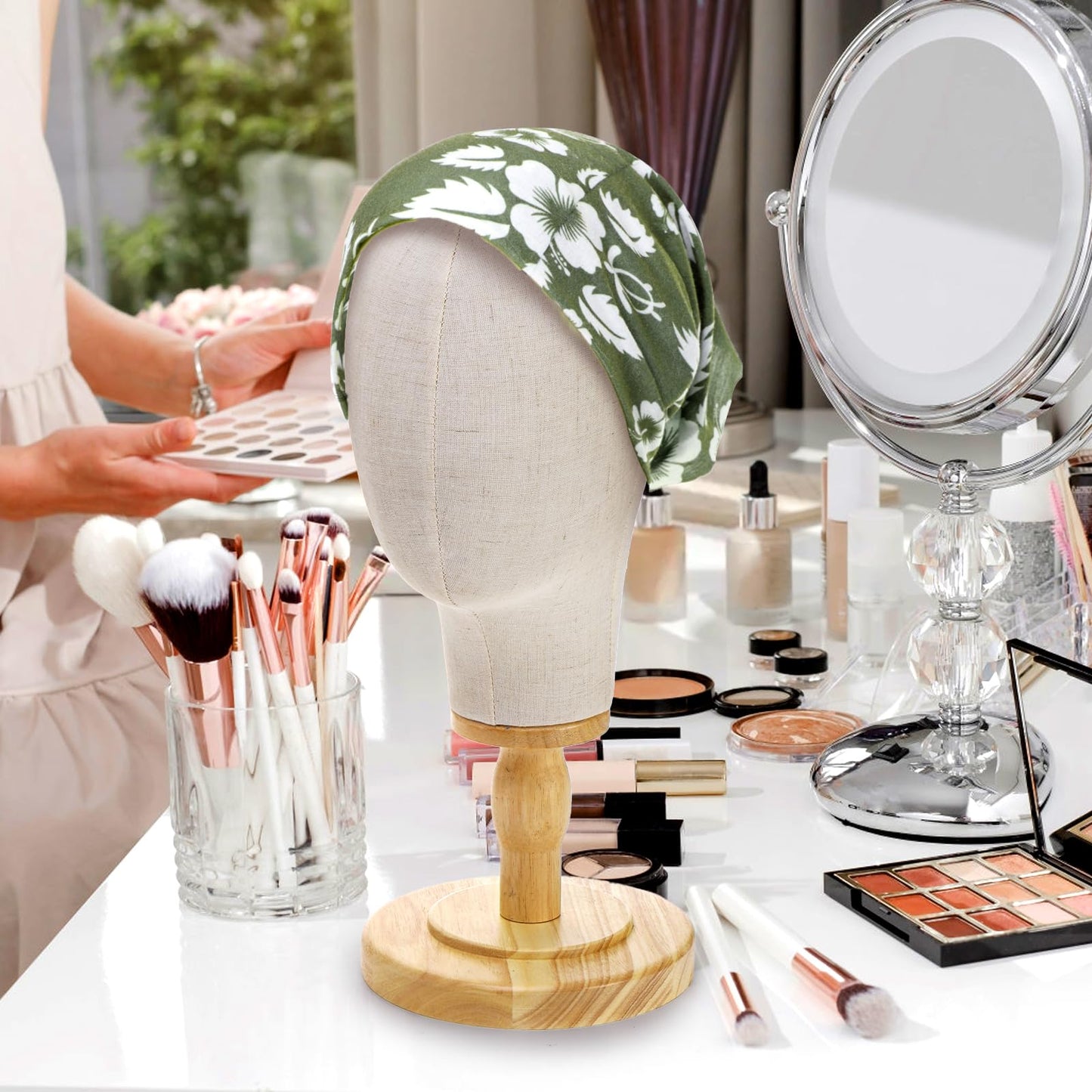 Peohud mannequin head showcasing hat and accessory display