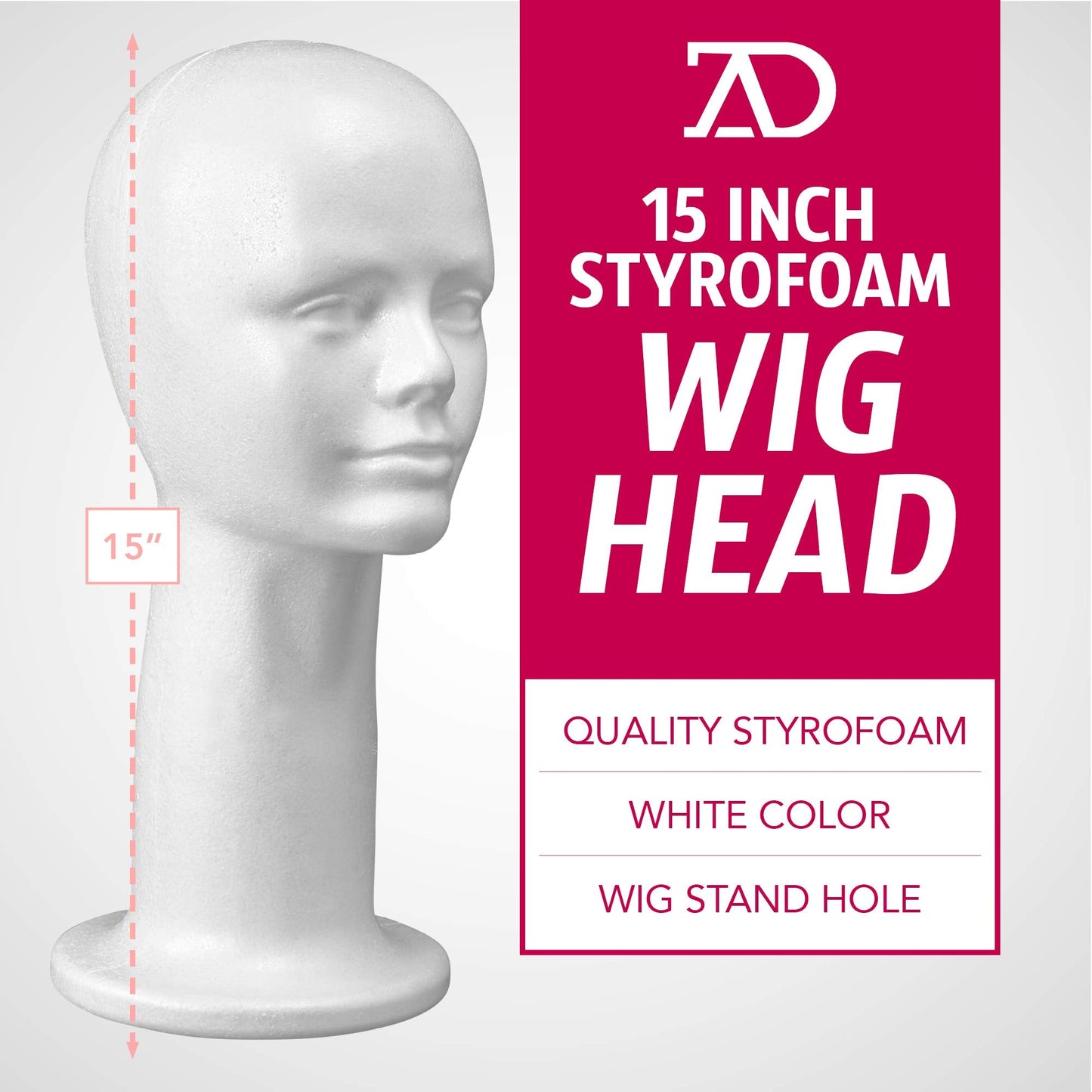 Adolfo Designs large white foam manikin head showing stable pedestal base
