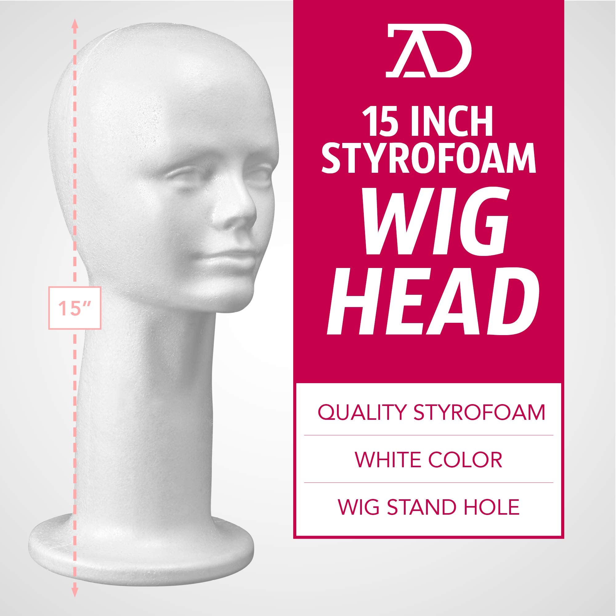 Adolfo Designs large white foam manikin head showing stable pedestal base