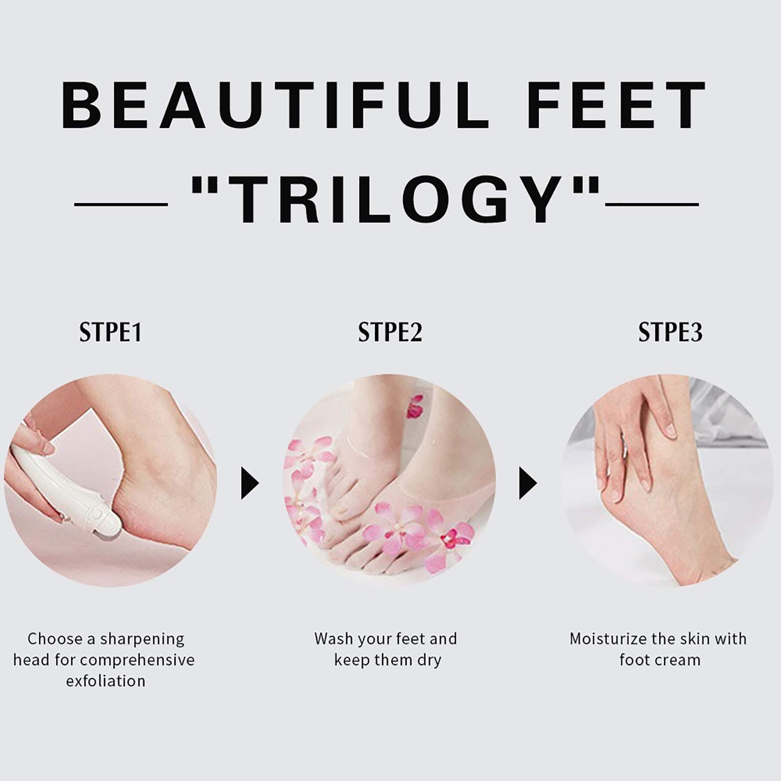 Step by step demonstration of inserting a new PRITECH replacement roller head into an electronic pedicure tool