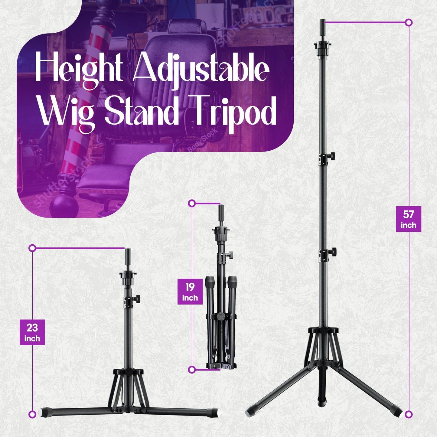 Adjustable locking tabs and thickened metal tubes highlighting the stability features of the ORWOD mannequin head stand
