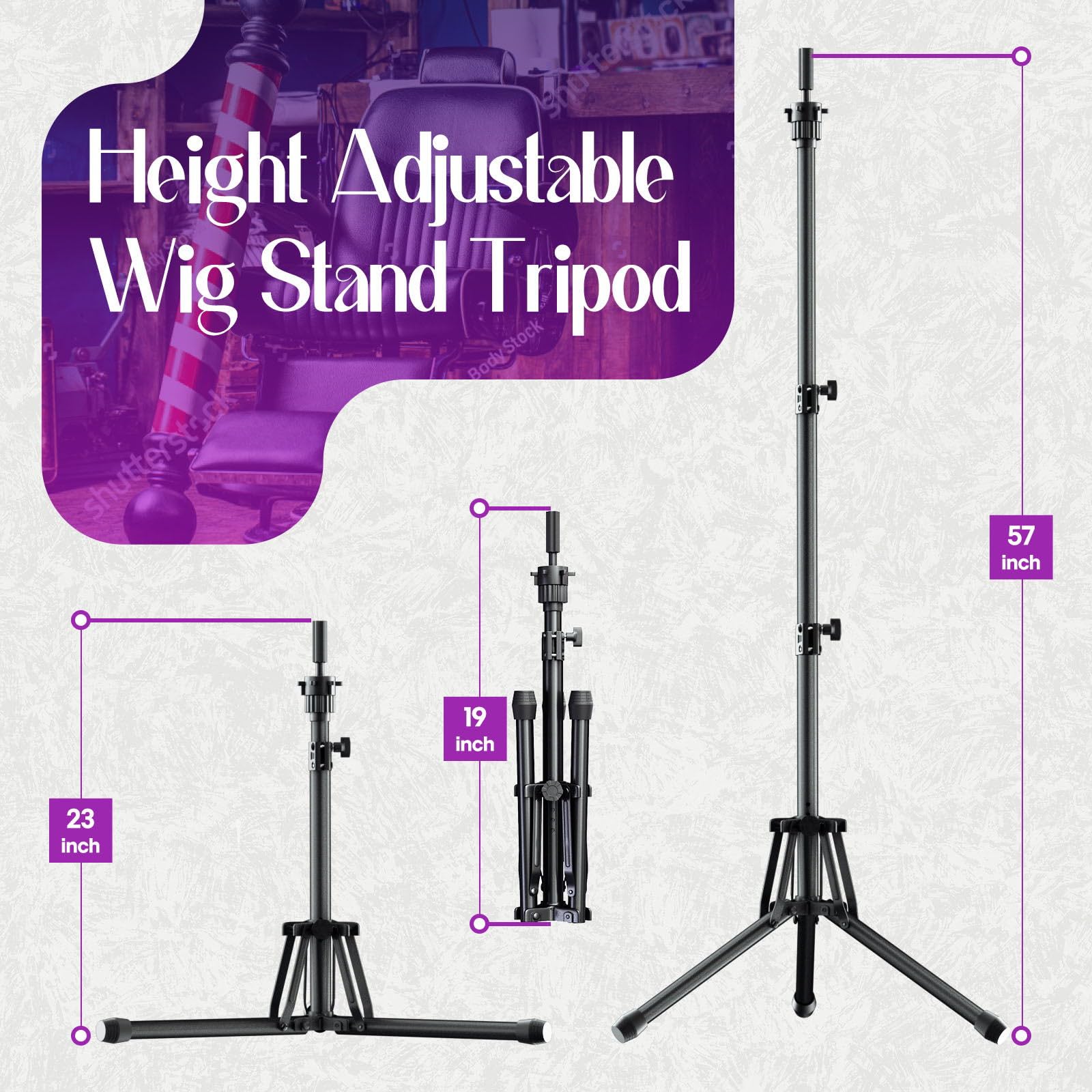 Adjustable locking tabs and thickened metal tubes highlighting the stability features of the ORWOD mannequin head stand