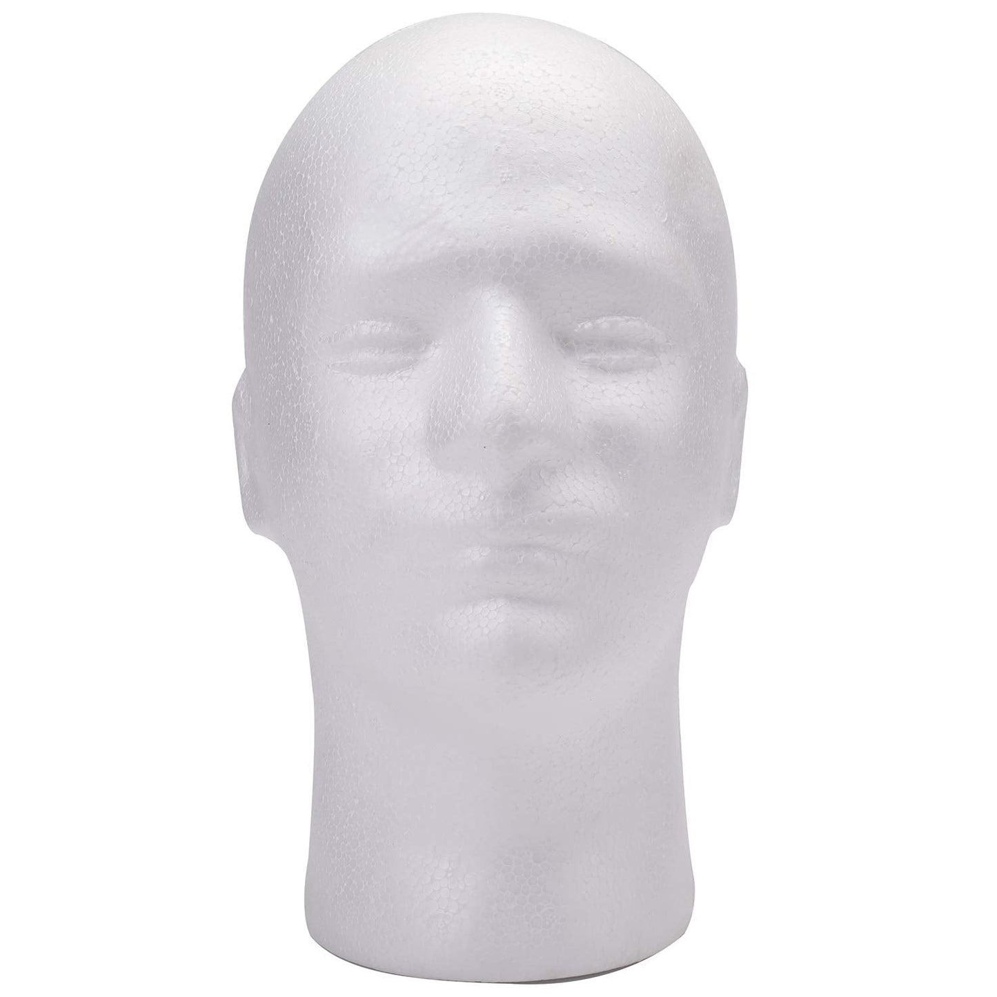 Eleven inch styrofoam manikin head showing the bottom one inch clamp hole