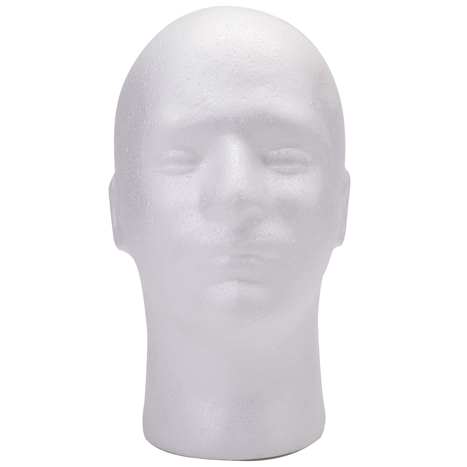 Eleven inch styrofoam manikin head showing the bottom one inch clamp hole