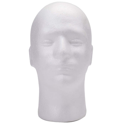 Eleven inch styrofoam manikin head showing the bottom one inch clamp hole