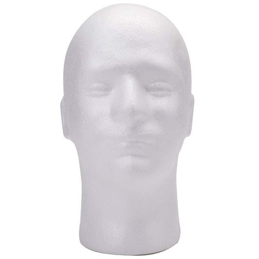 Eleven inch styrofoam manikin head showing the bottom one inch clamp hole