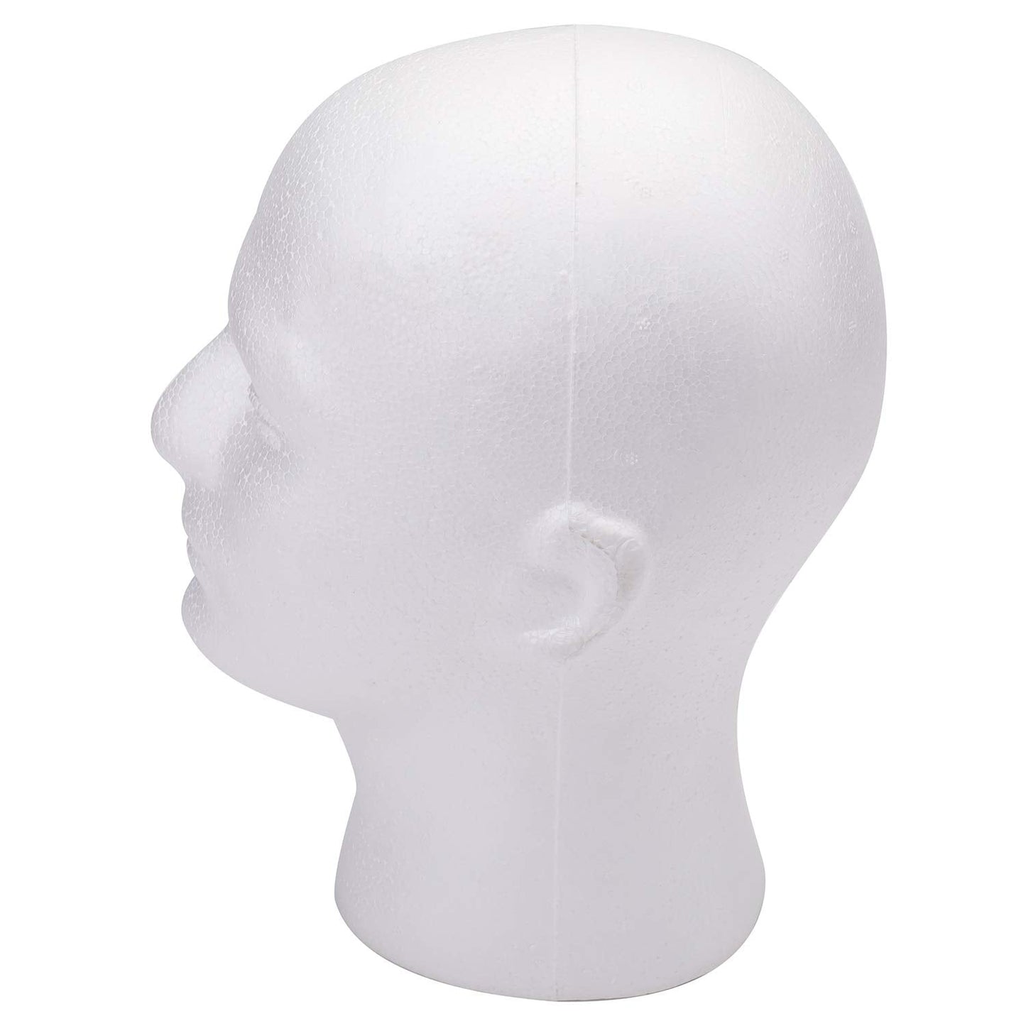 White male foam display stand showcasing realistic facial features for glasses