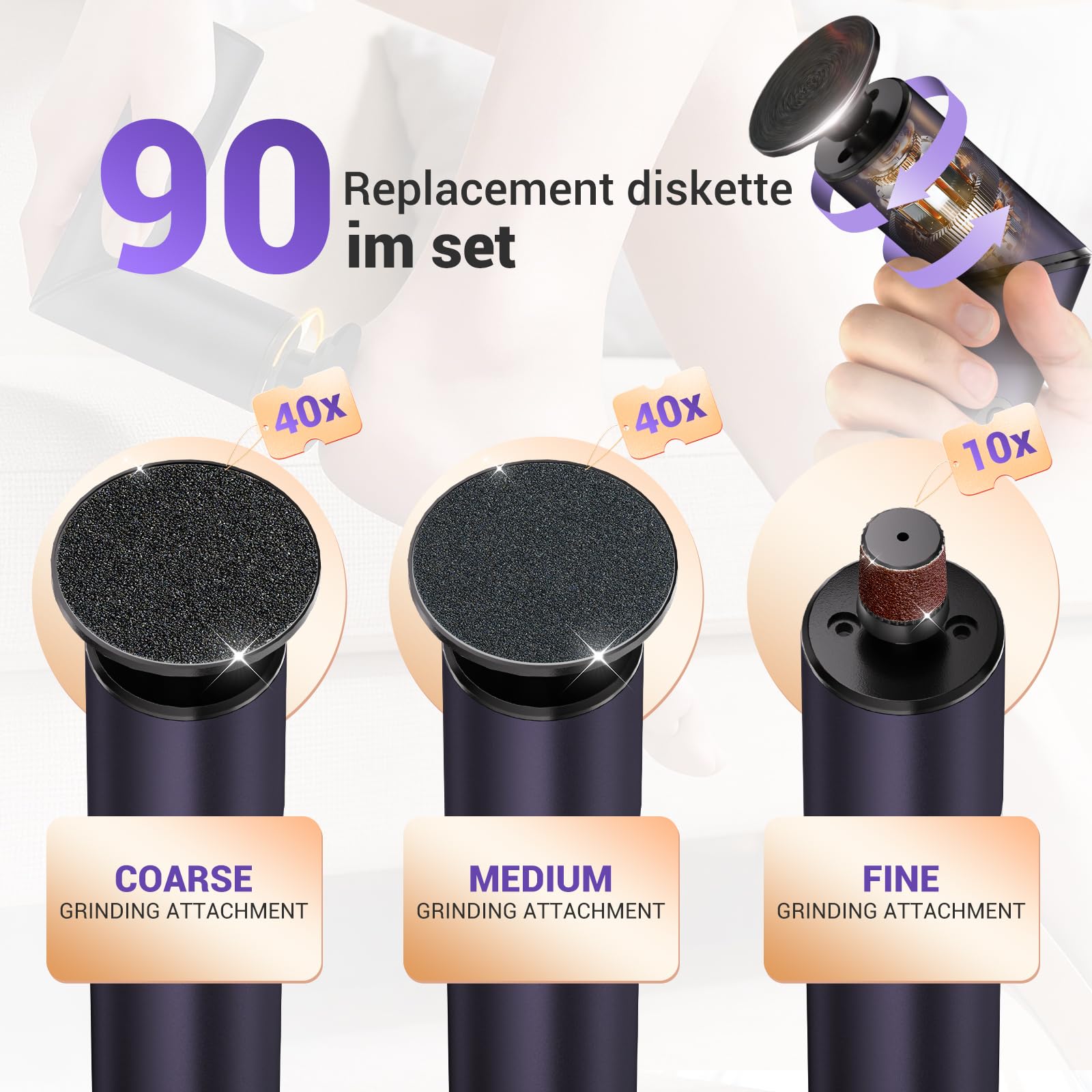 Juxujoin rechargeable electric foot file with replacement grit pads