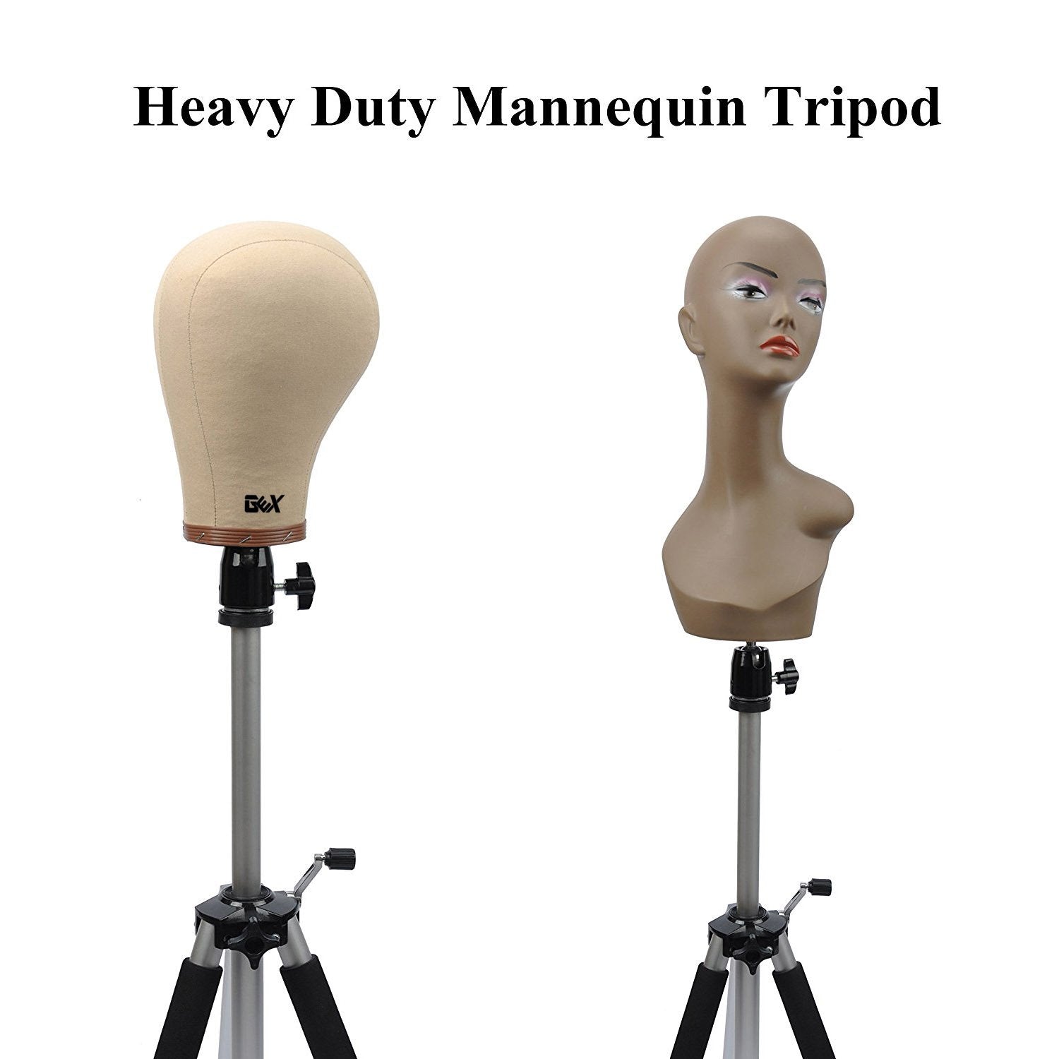 Collapsible silver mannequin head tripod packed inside its black zippered travel bag