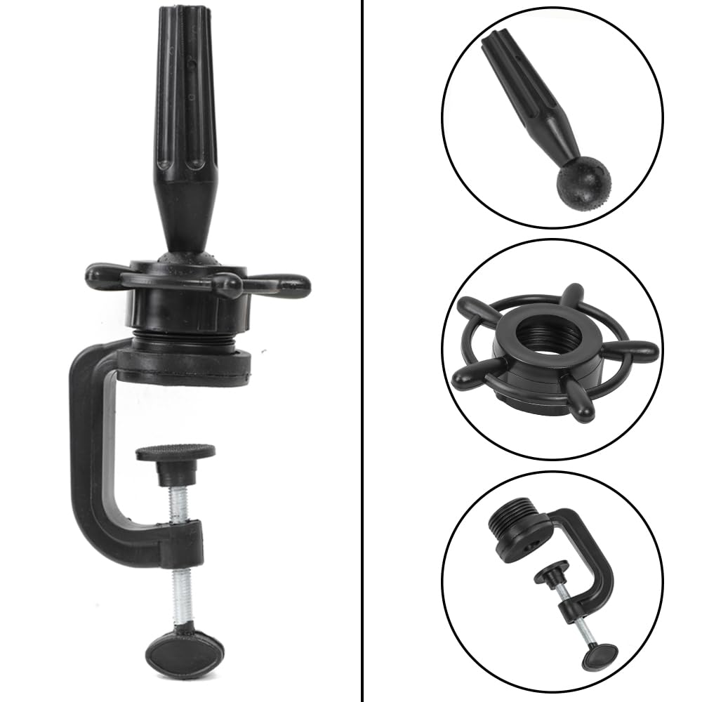 Adjustable cosmetology manikin training head holder clamp showing rotary ball joint