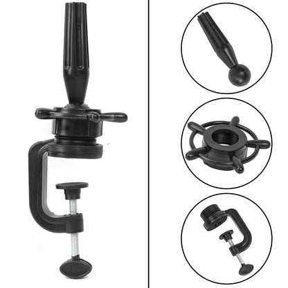 Adjustable cosmetology manikin training head holder clamp showing rotary ball joint