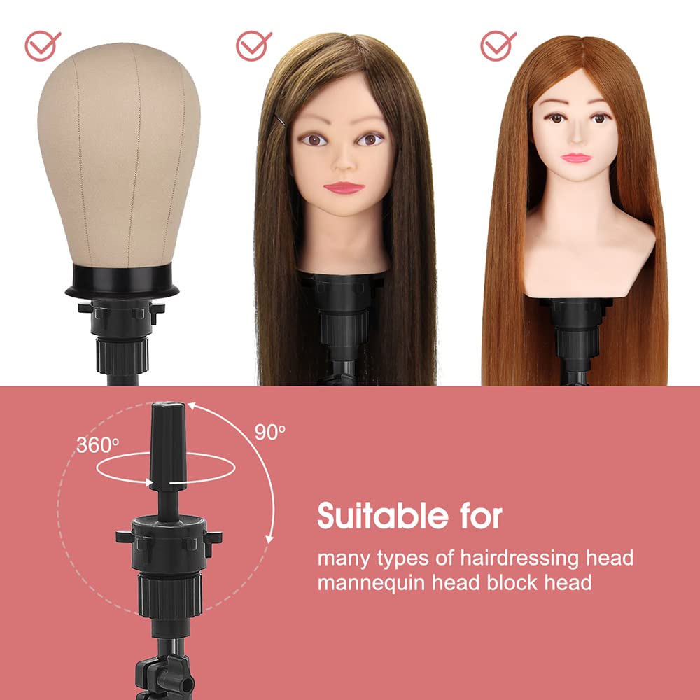 Included styling accessories featuring nylon wig caps, yellow tail comb, and steel T-pins