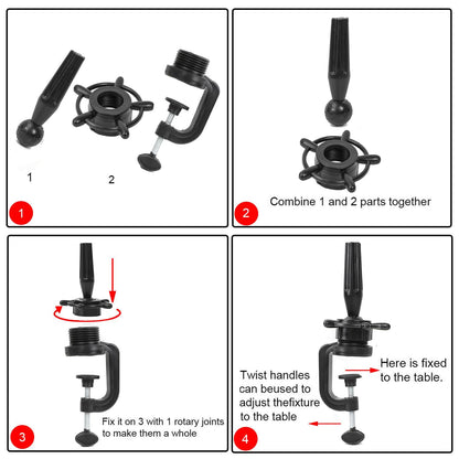 Close up view of the non slip base and adjustable screw mechanism on the stand