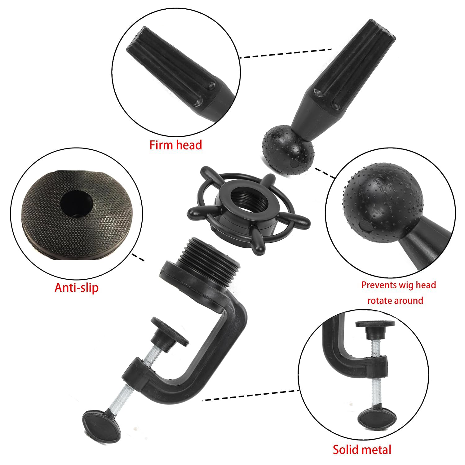 Unassembled components of the portable professional hairdresser training clamp holder