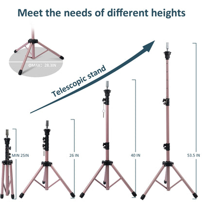 Rose gold mannequin stand extended to maximum height for hair training
