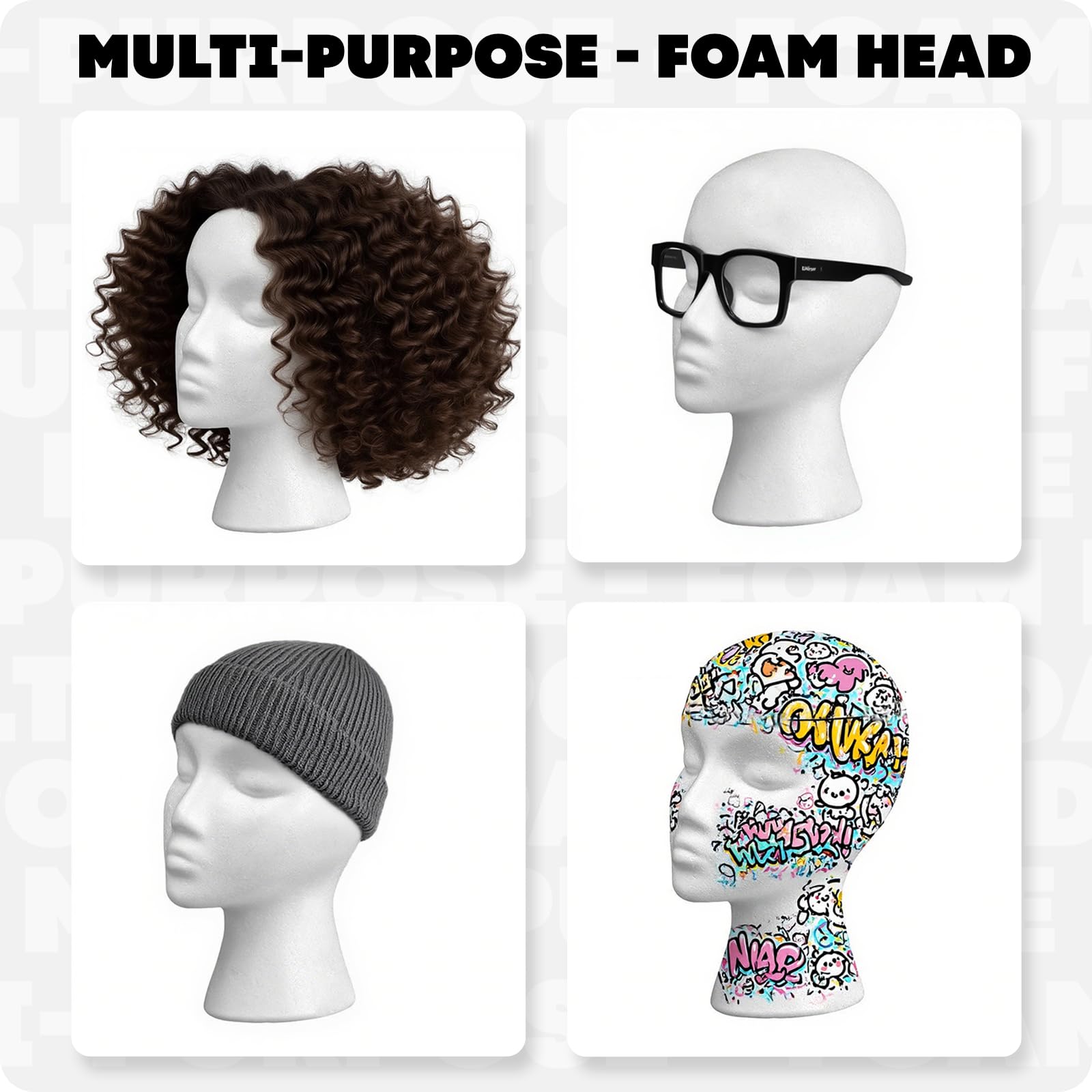 Smilco white foam wig holder set of three showcasing secure T pin placement for long hair extensions