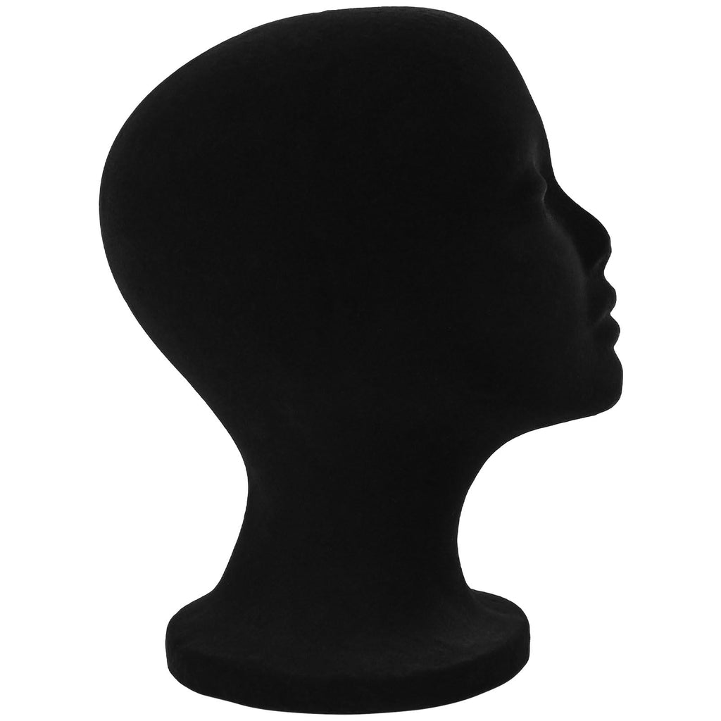 Close up of 12 inch black mannequin head features