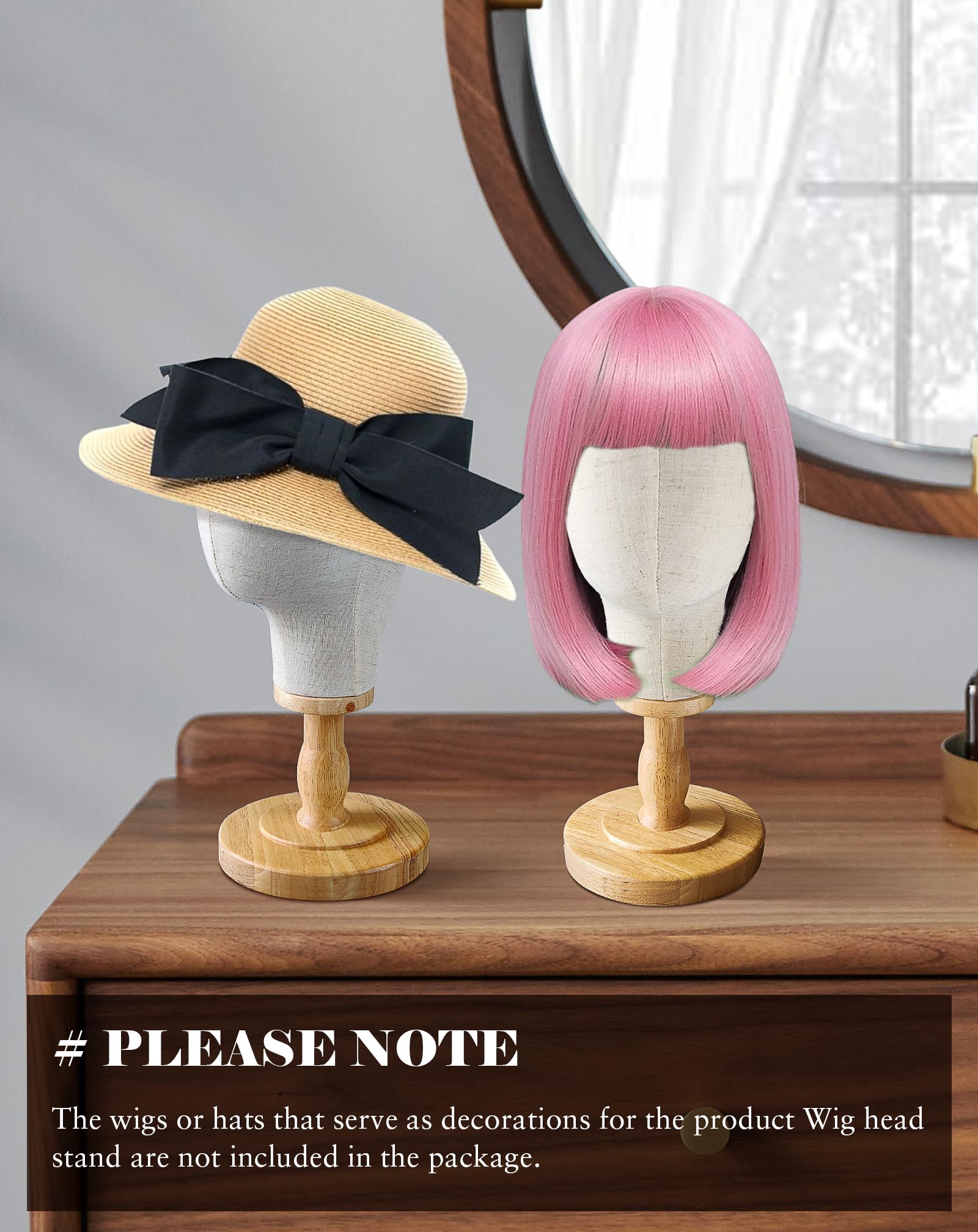 CHADWICK mannequin head holder with detachable solid wood pedestal base stand setup