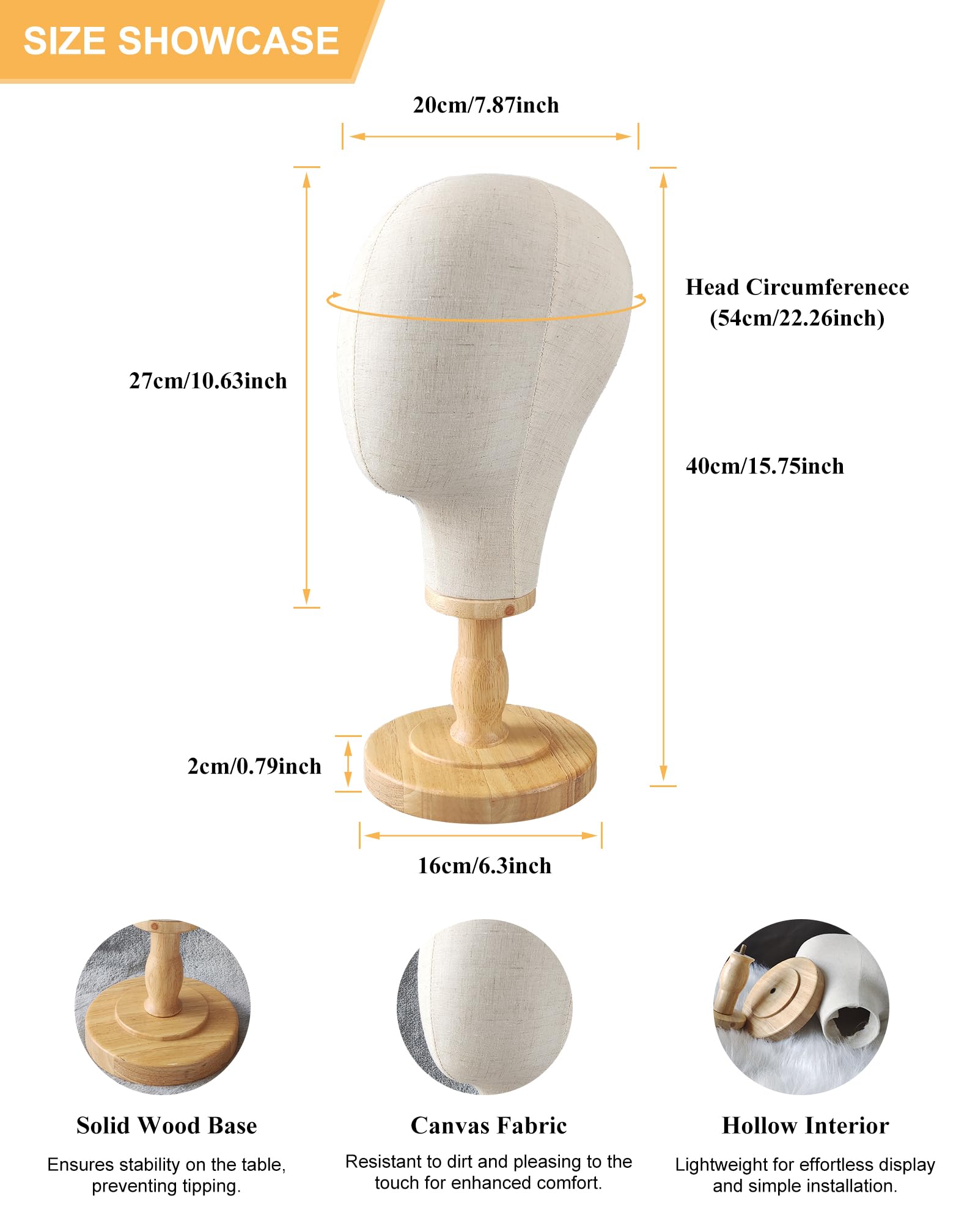Beige fabric hat rack display model with weighted wooden base plate closeup