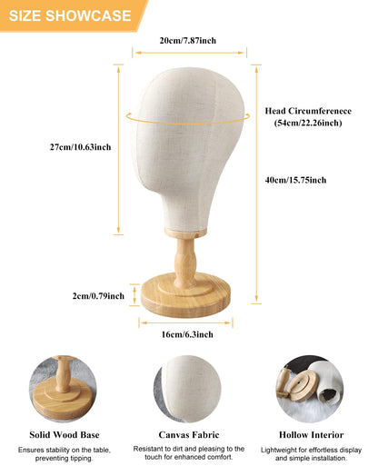 Beige fabric hat rack display model with weighted wooden base plate closeup