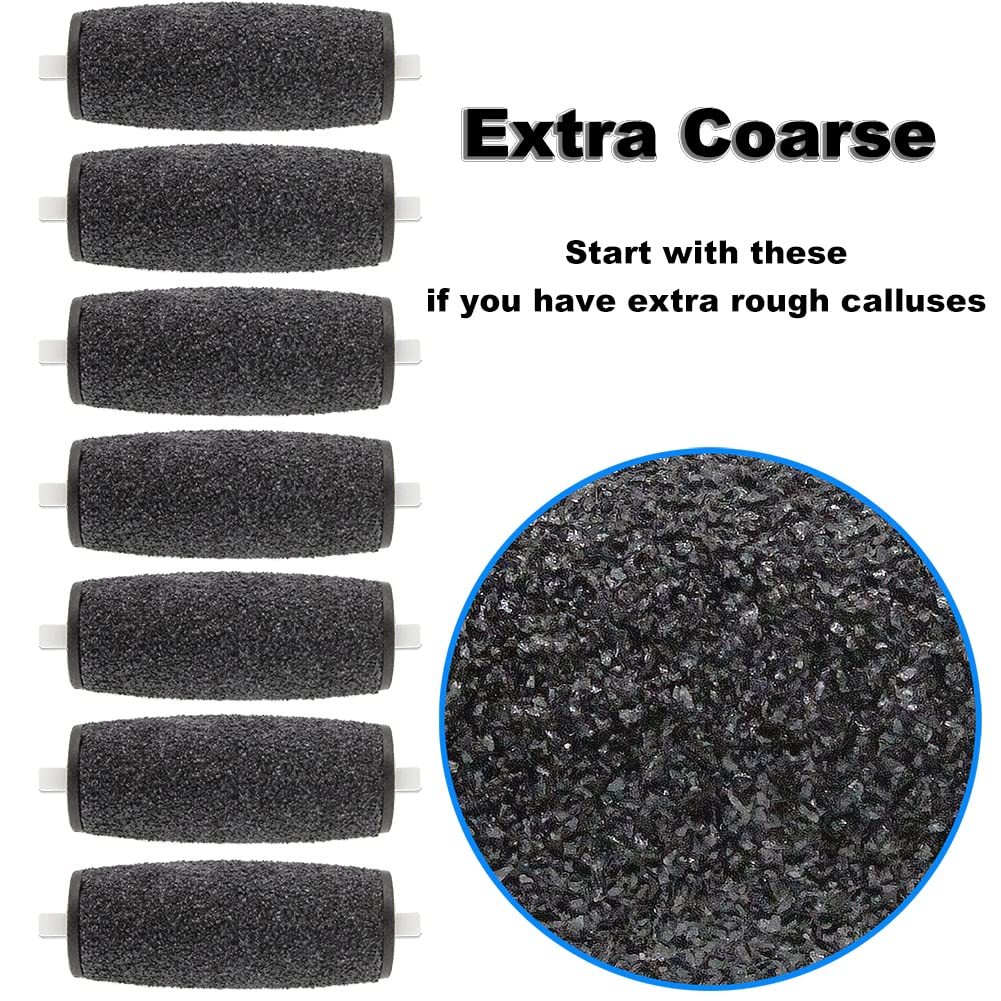 Close up of extra coarse black replacement rollers showing the rough abrasive texture for callus removal