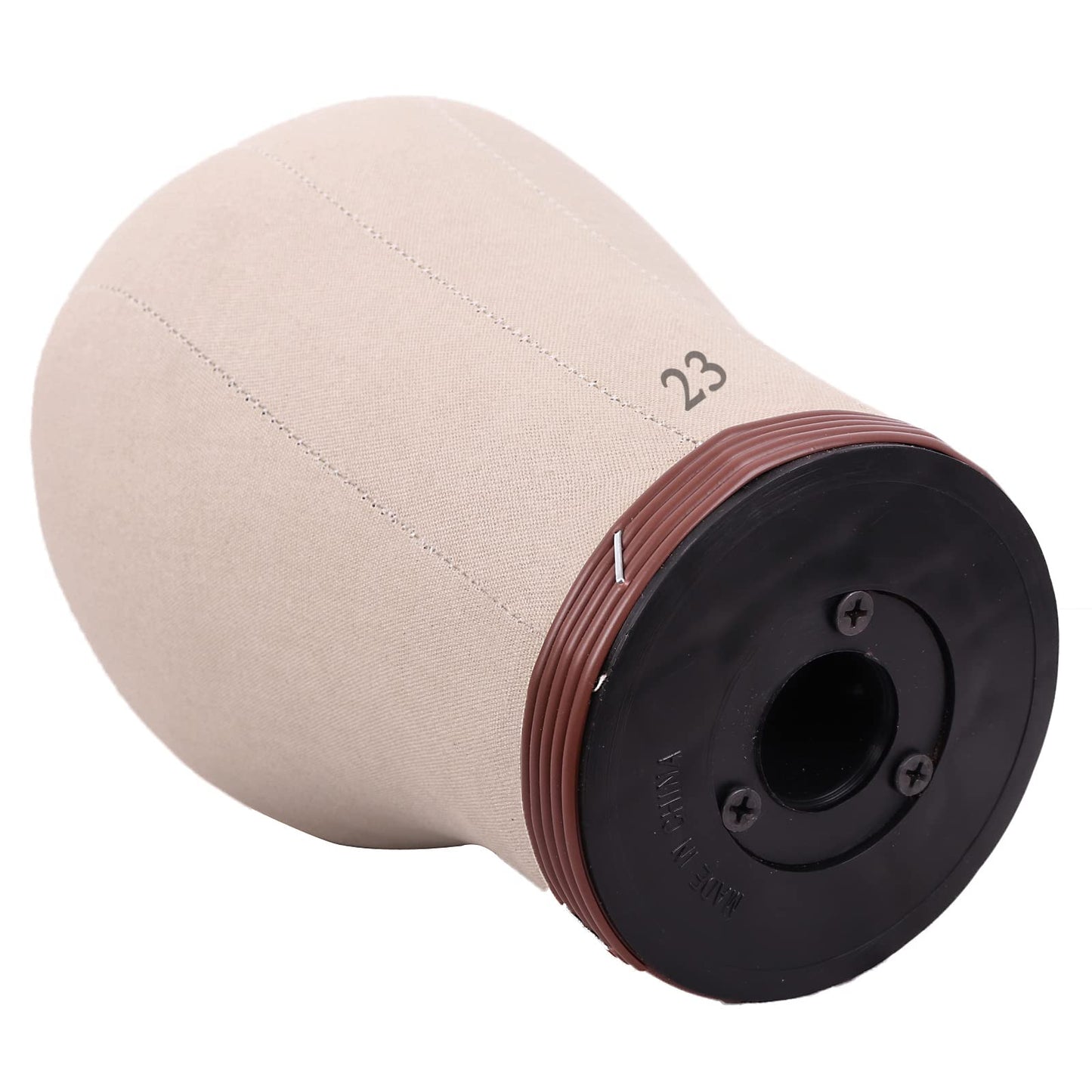 Close up view of the durable canvas exterior texture on the MapofBeauty block head