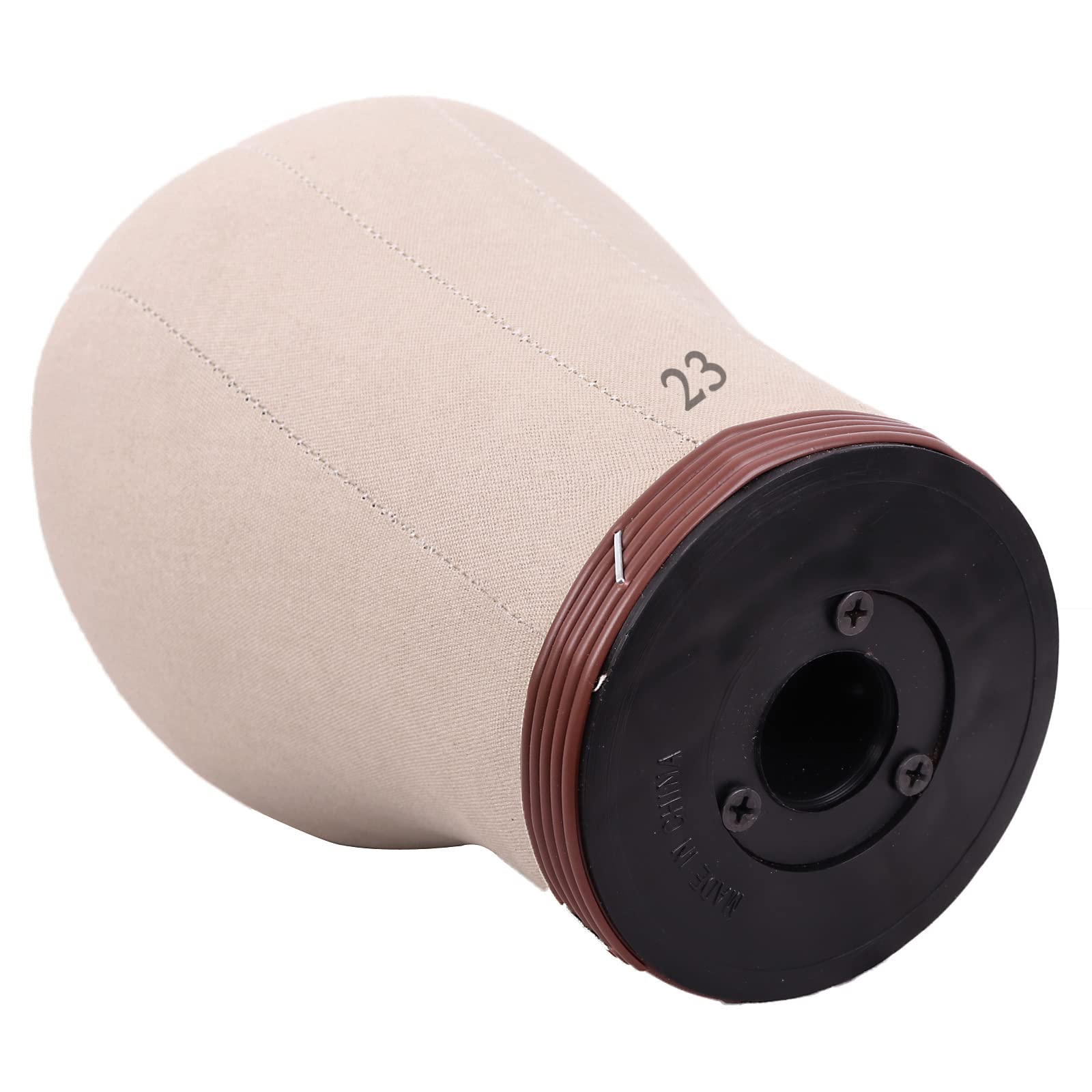 Close up view of the durable canvas exterior texture on the MapofBeauty block head