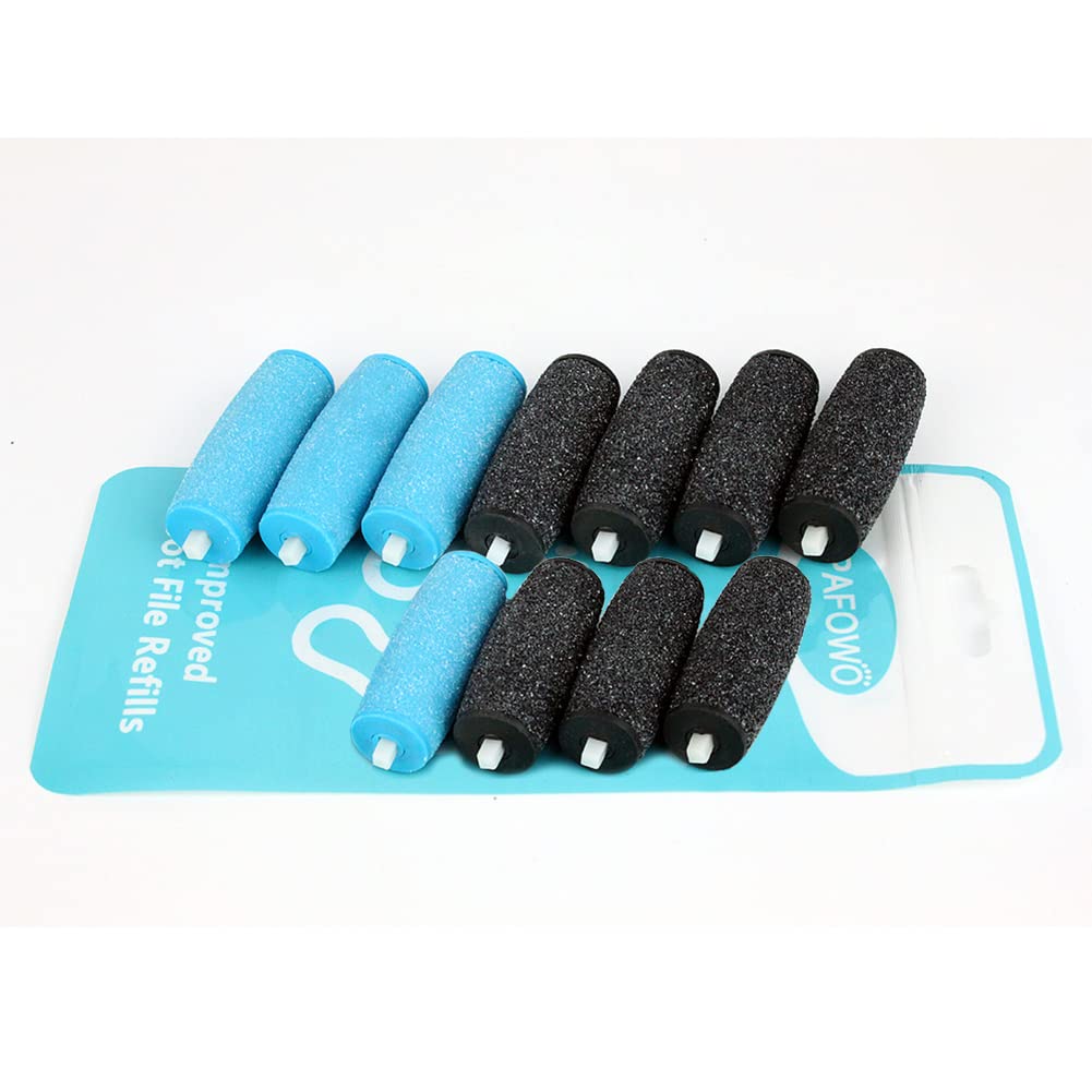 Full contents layout of the eleven piece foot care refill pack showing all dual texture rollers